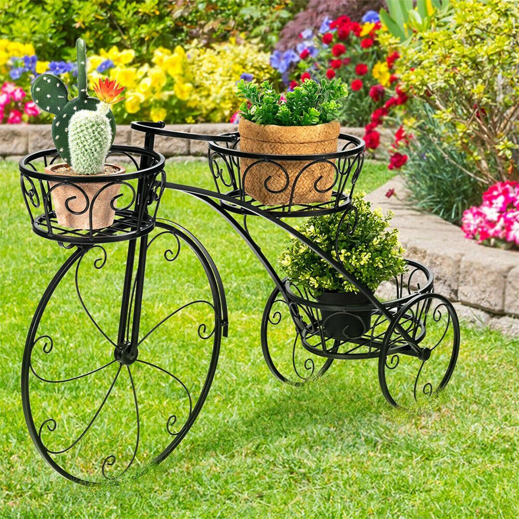 Bicycle Planter Metal Plant Stand Garden Bike Flower Pot Cart Holder Basket Deco