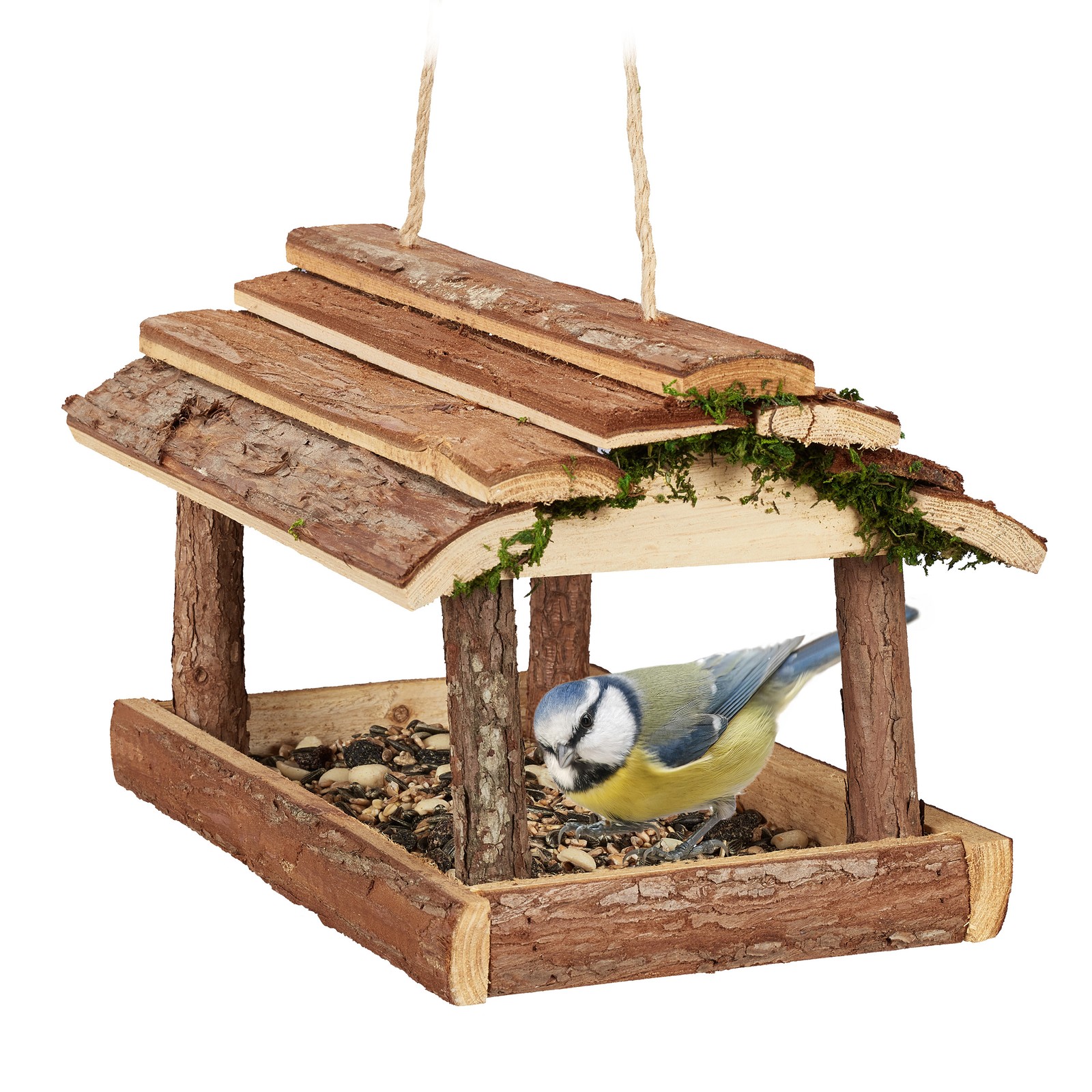 Hanging bird table Wooden Birdhouse Outdoor Feeding Station Natural Easy Refill