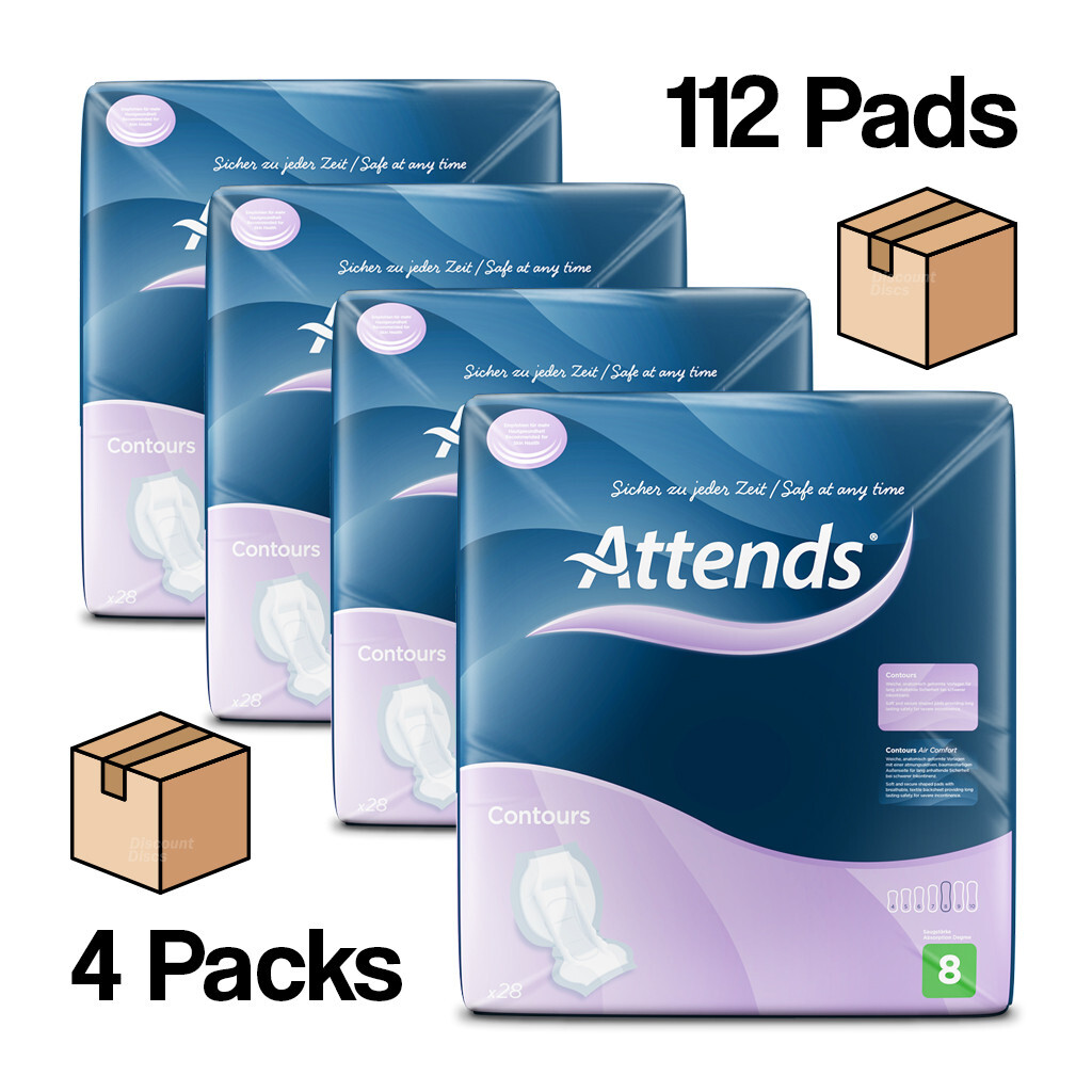 Attends Contours Regular 8 Large Shaped Faecal & Urinary Incontinence Pads x 112