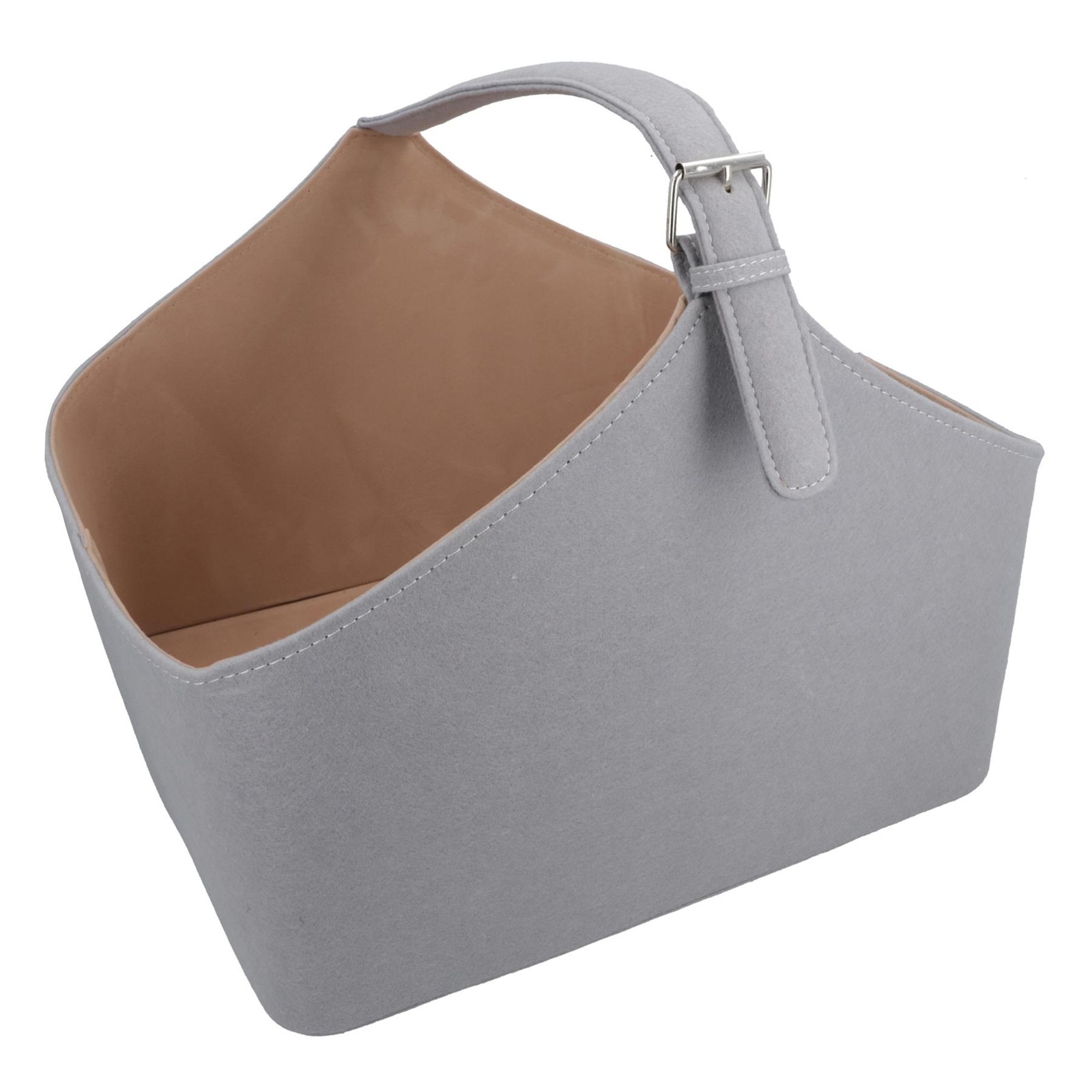 Large Silver Felt Firewood Storage Basket with Handle Log Kindling Holder Bin
