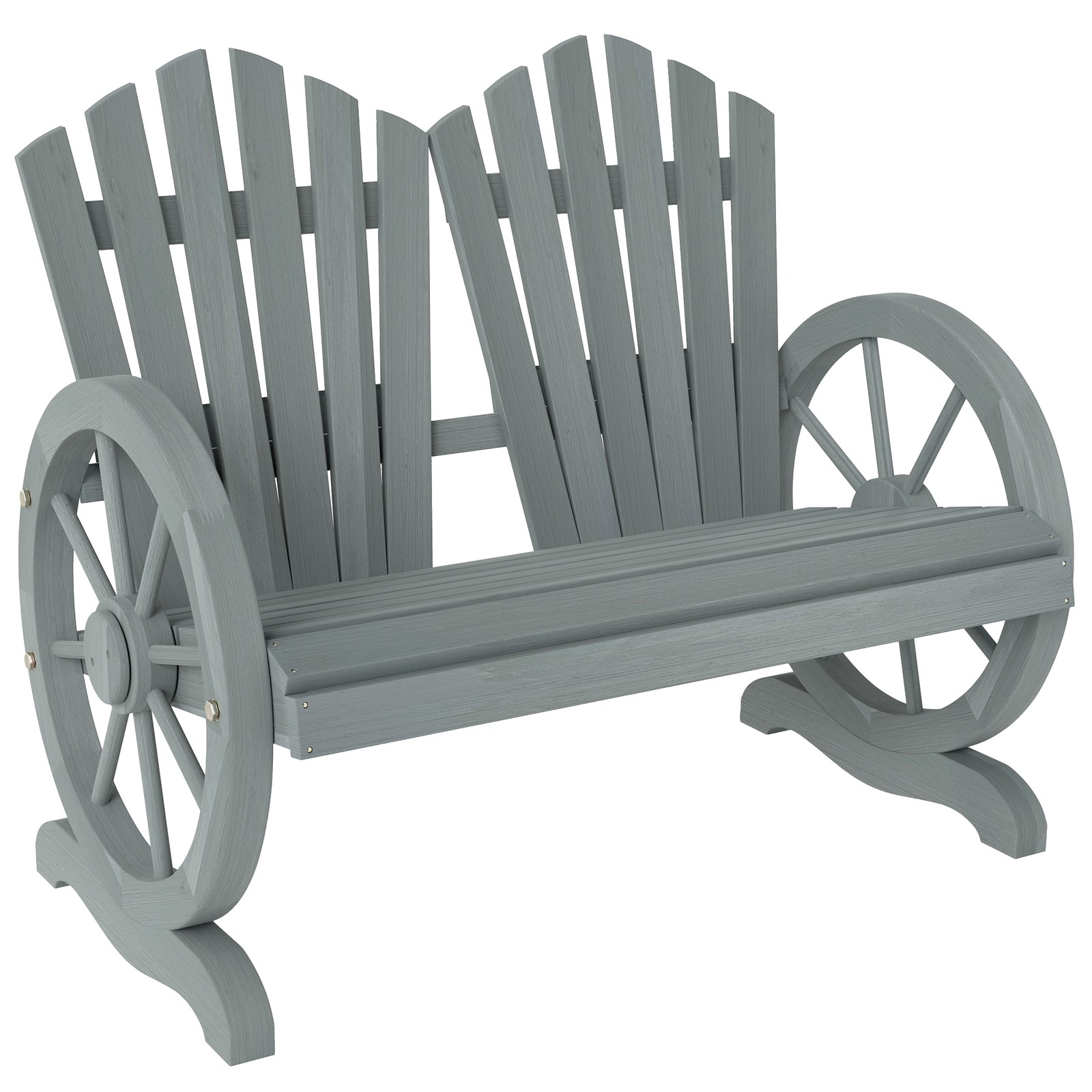Outsunny 2 Seater Garden Bench w/ Wheel-Shaped Armrests Grey