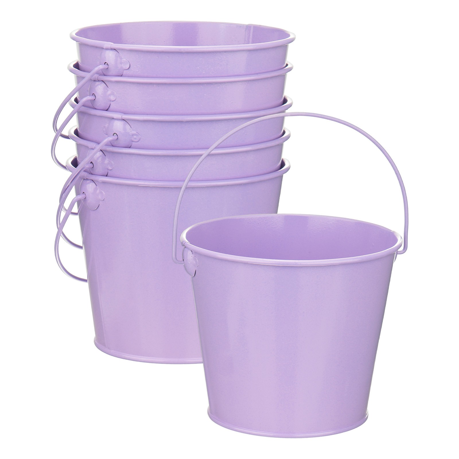 6-Pack Small Metal Bucket with Handle, 12x10cm Galvanized Buckets[Light Purple]