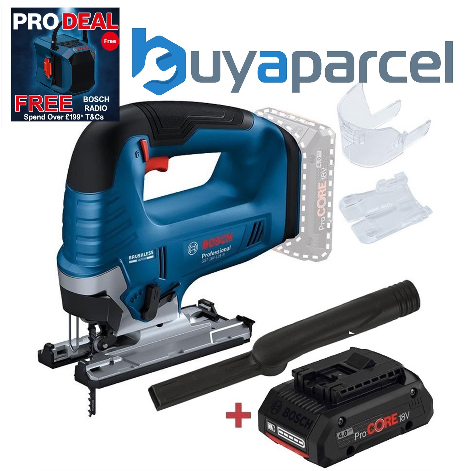 Bosch 18v GST 18V-125 B Cordless Brushless Jigsaw GST18V125B Bare + 4Ah Procore