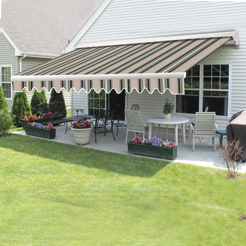 Retractable Garden Awning Half Cassette Electric Canopy 4.5x3M Multi-Stripe