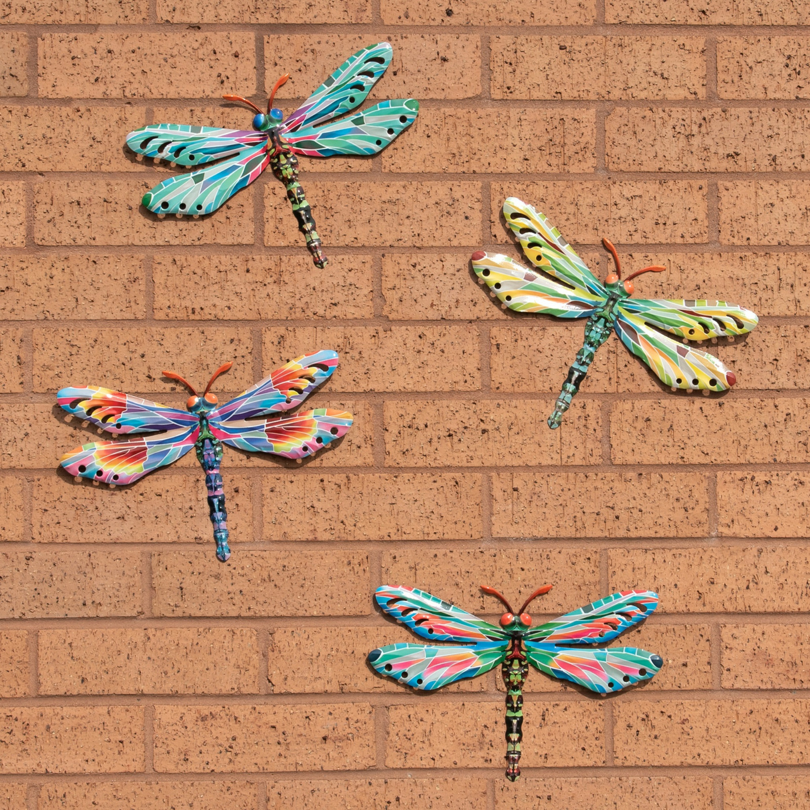 Set of 4 Dragonfly Metal Garden Wall Art Fence Ornaments Decoration Plaque Decor