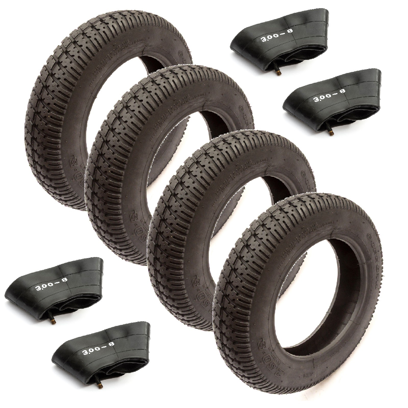 4x Mobility Scooter 14'' Tyre&Tube 2.50-8 Black Block Tread 4 Ply Straight Valve