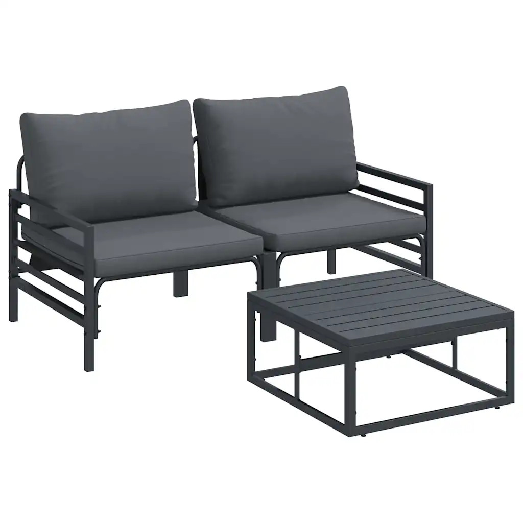 vidaXL Garden Sofa Set with Cushion 3 pcs Black Steel, Garden and Terrace Seatin