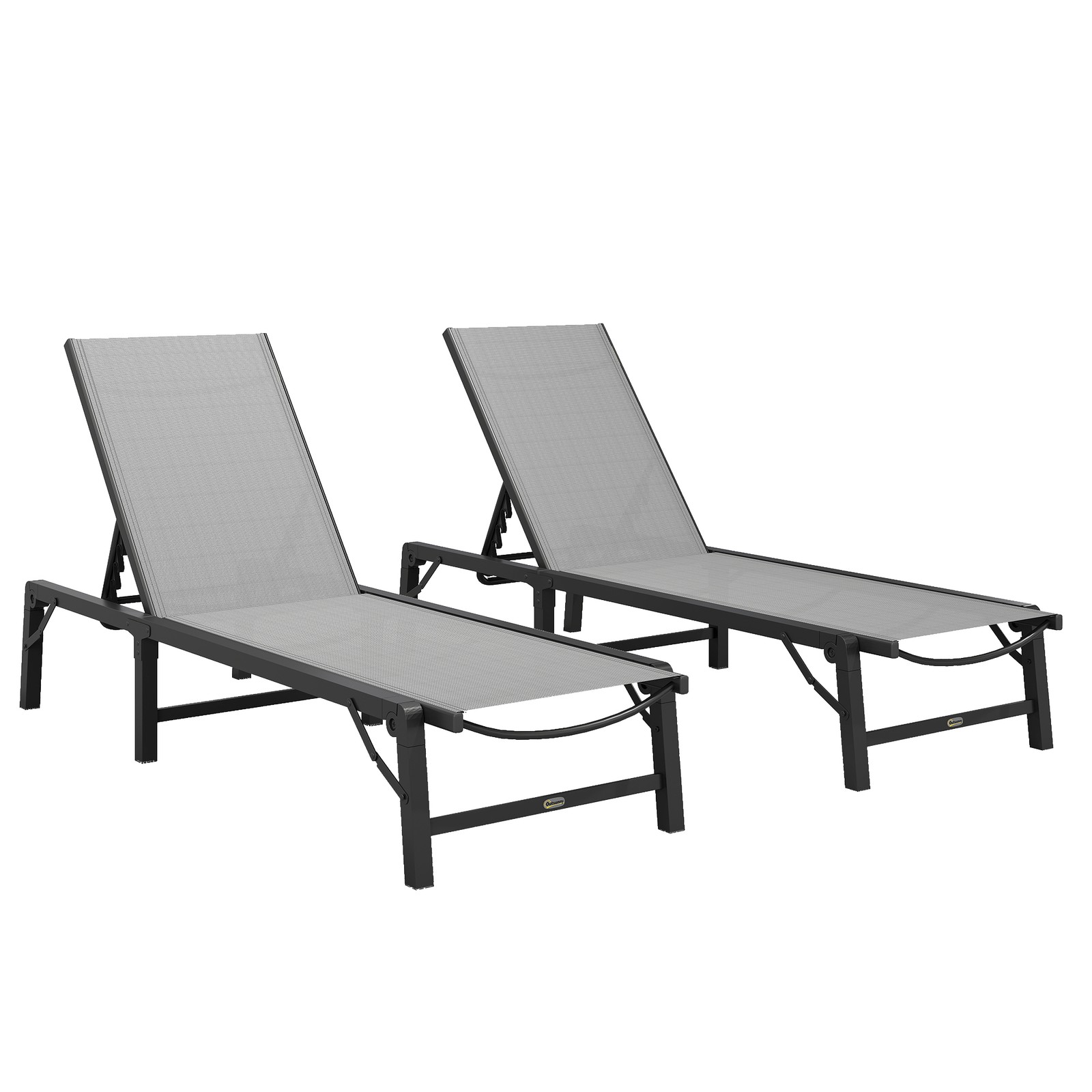 Outsunny Folding Sun Lounger Set of 2, 5-Position Reclining Sun Bed, Grey