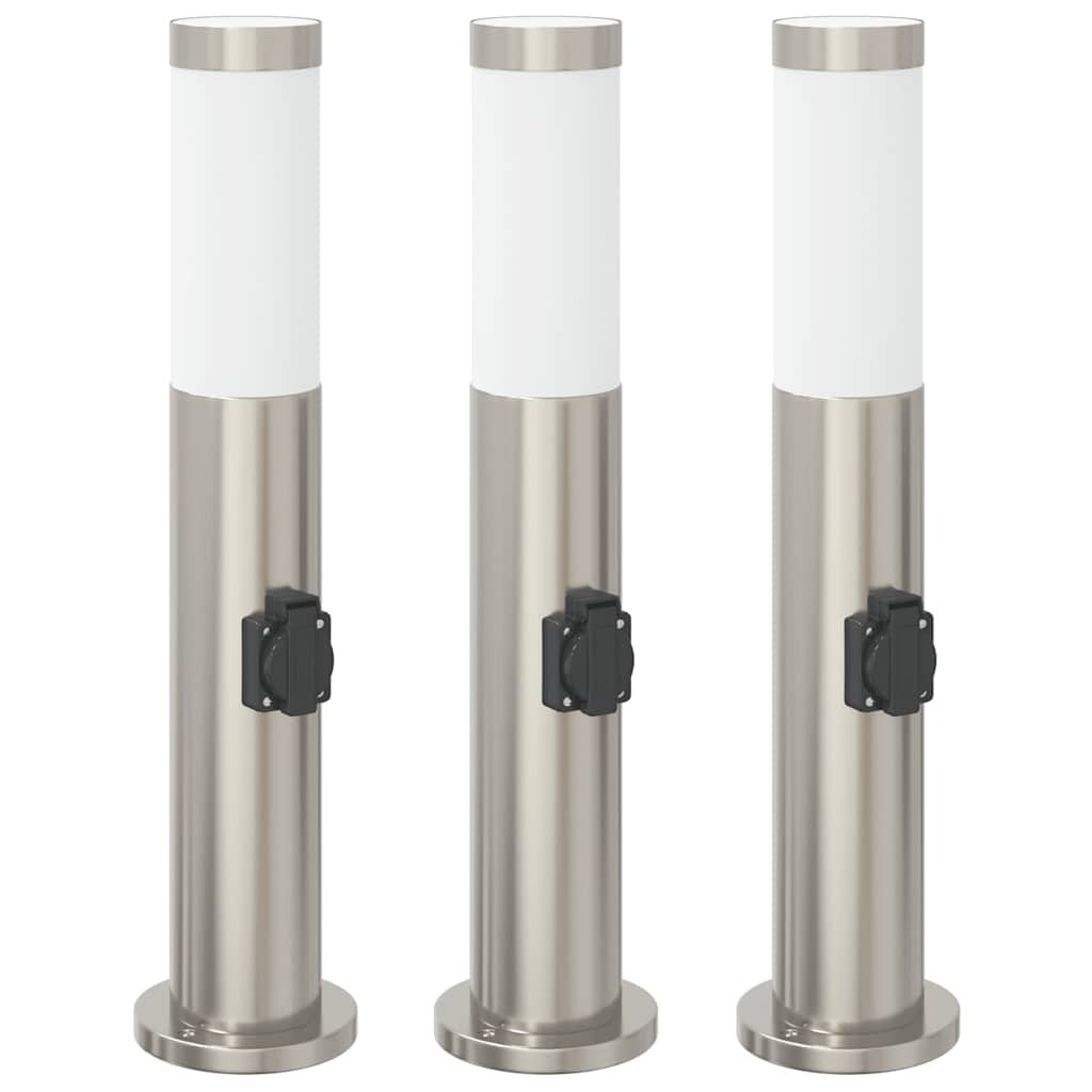 Bollard Lights 3pcs with Outlet 50cm Stainless Steel IP44 Outdoor Garden vidaXL