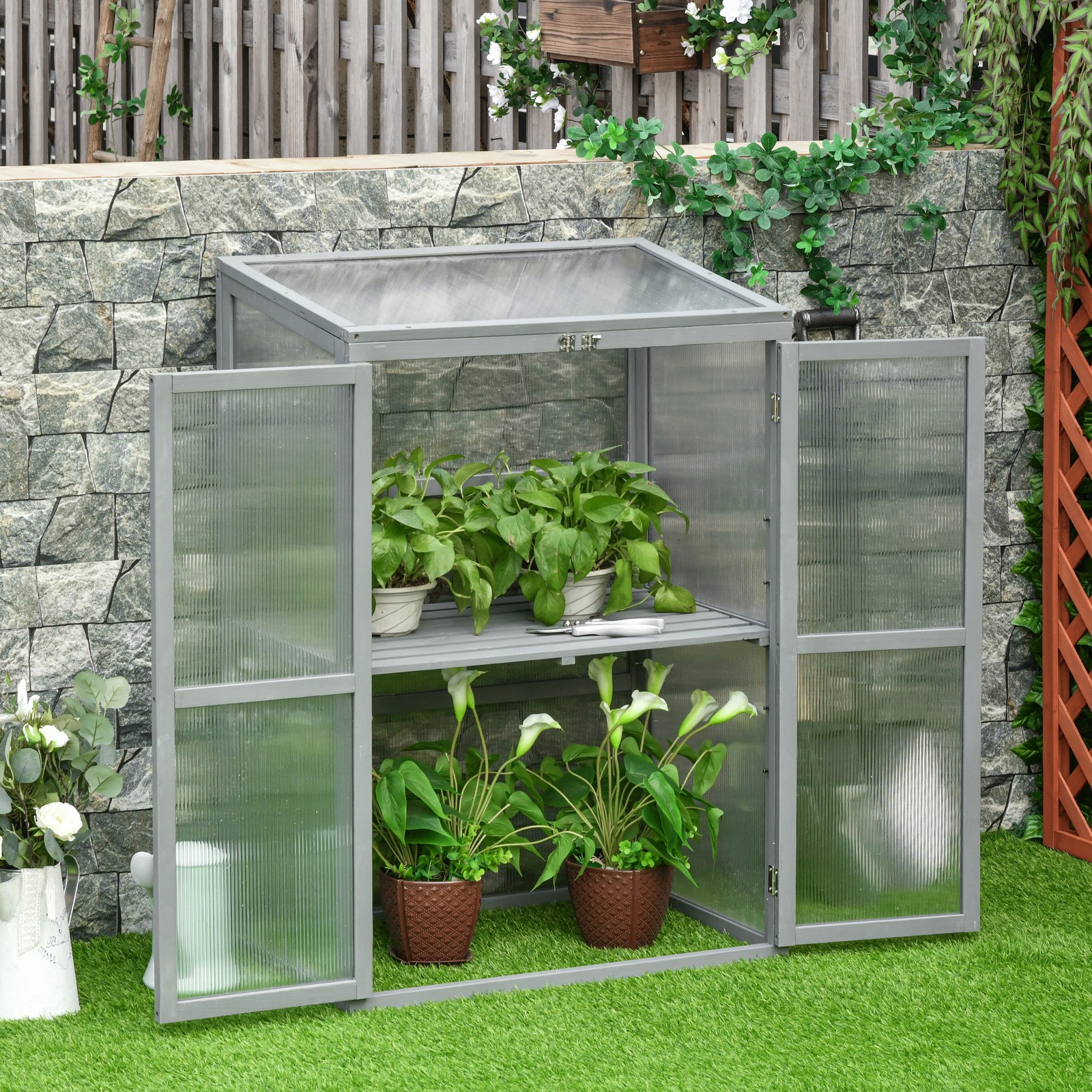Wooden Cold Frame Greenhouse for Plants PC Board Garden 76 x 47 x 110cm Grey