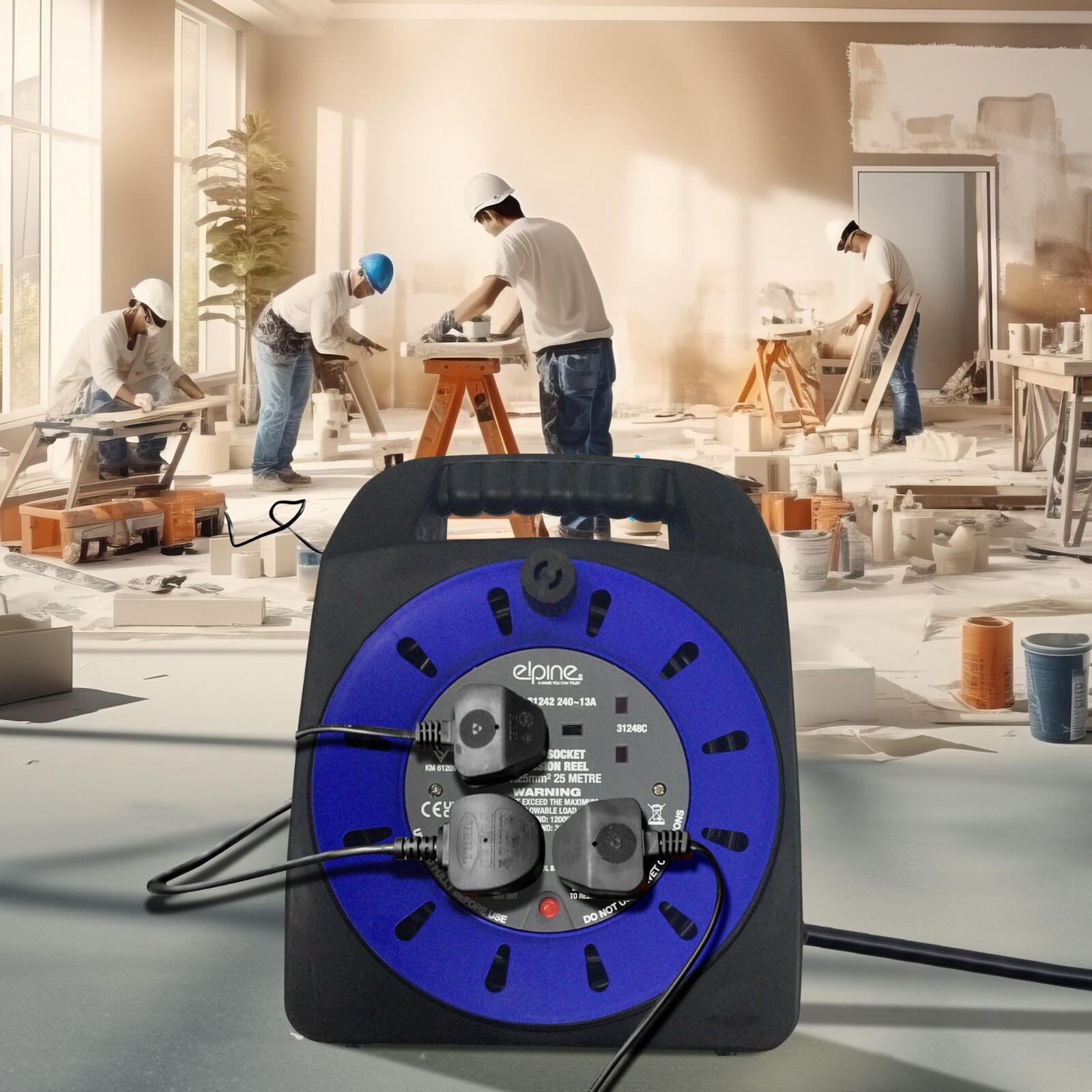 4 WAY 25M CABLE EXTENSION REEL LEAD MAINS SOCKET HEAVY DUTY 13 AMP ELECTRIC HOME