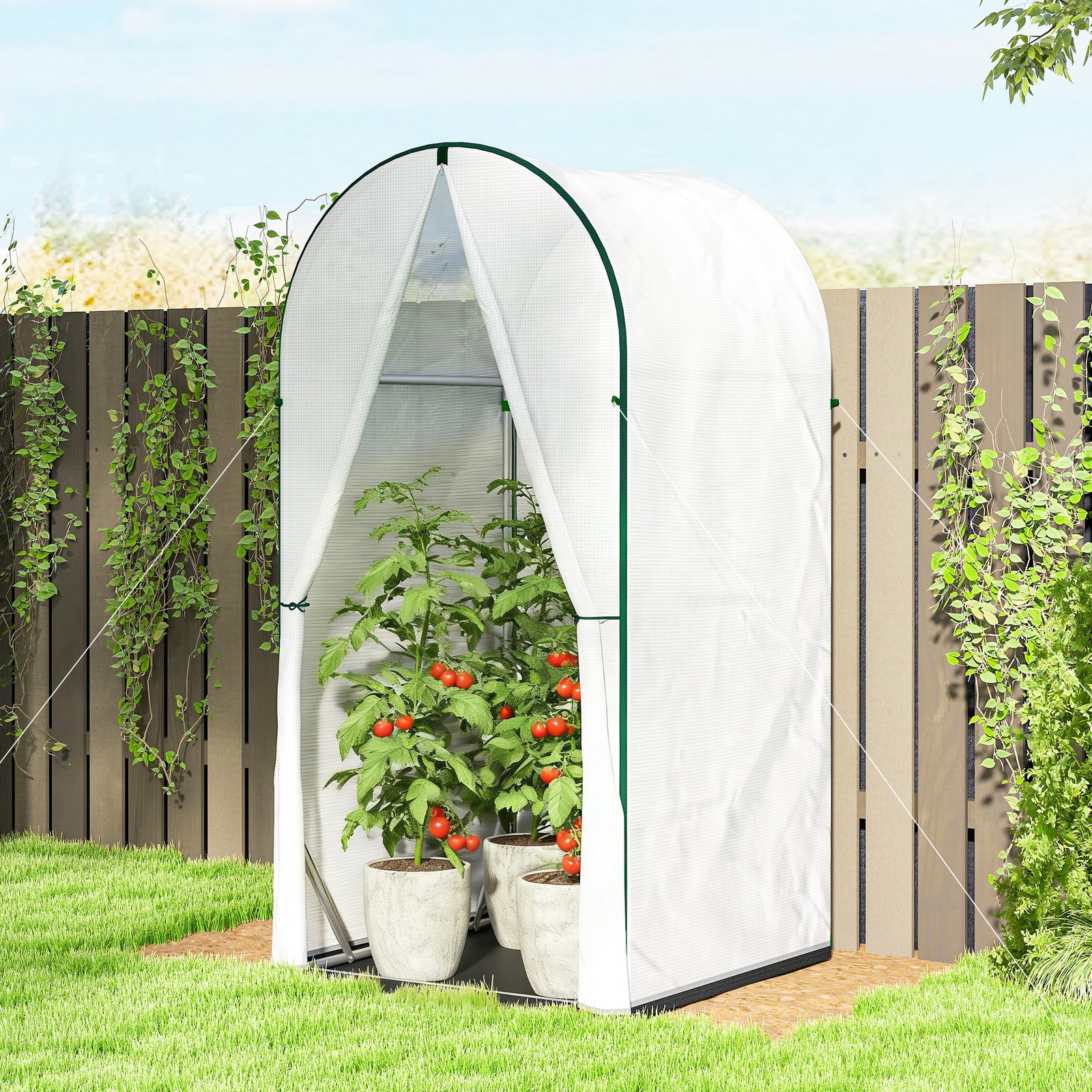 Mini Greenhouse, Portable Green House with Roll-Up Door, White