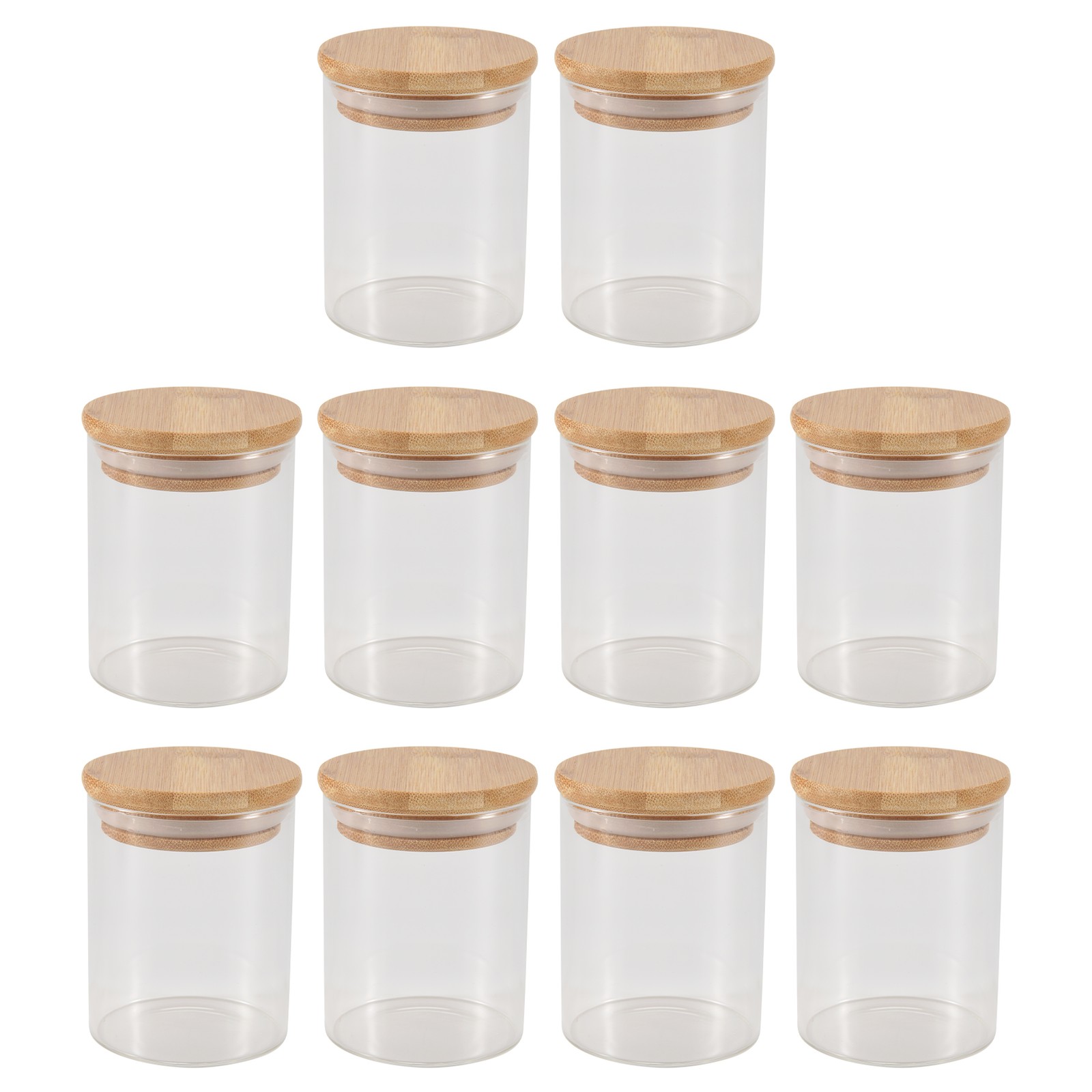 10Pcs Bamboo Wood Lid Glass Jar Airtight Canister Kitchen Storage Bottles7157