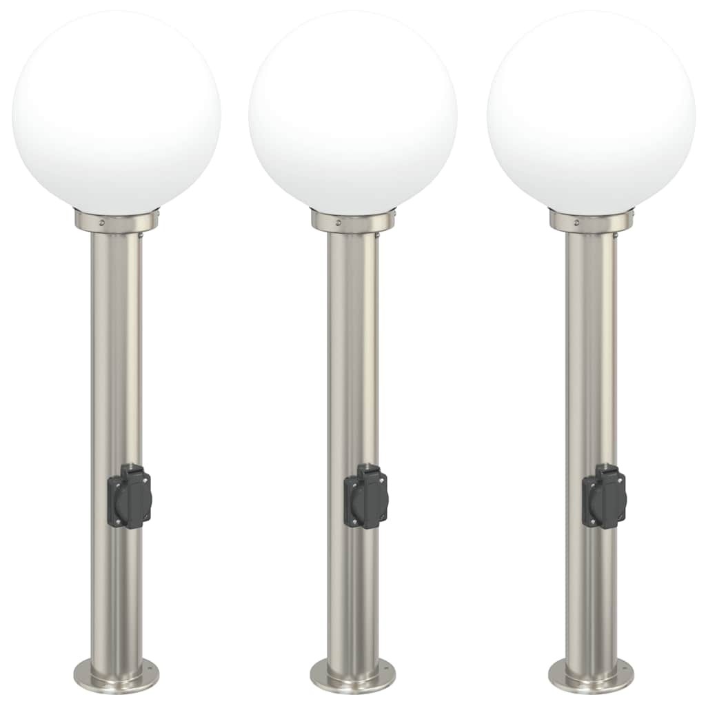 Bollard Lights 3 pcs 80 cm Stainless Steel with Outlet Outdoor Garden vidaXL