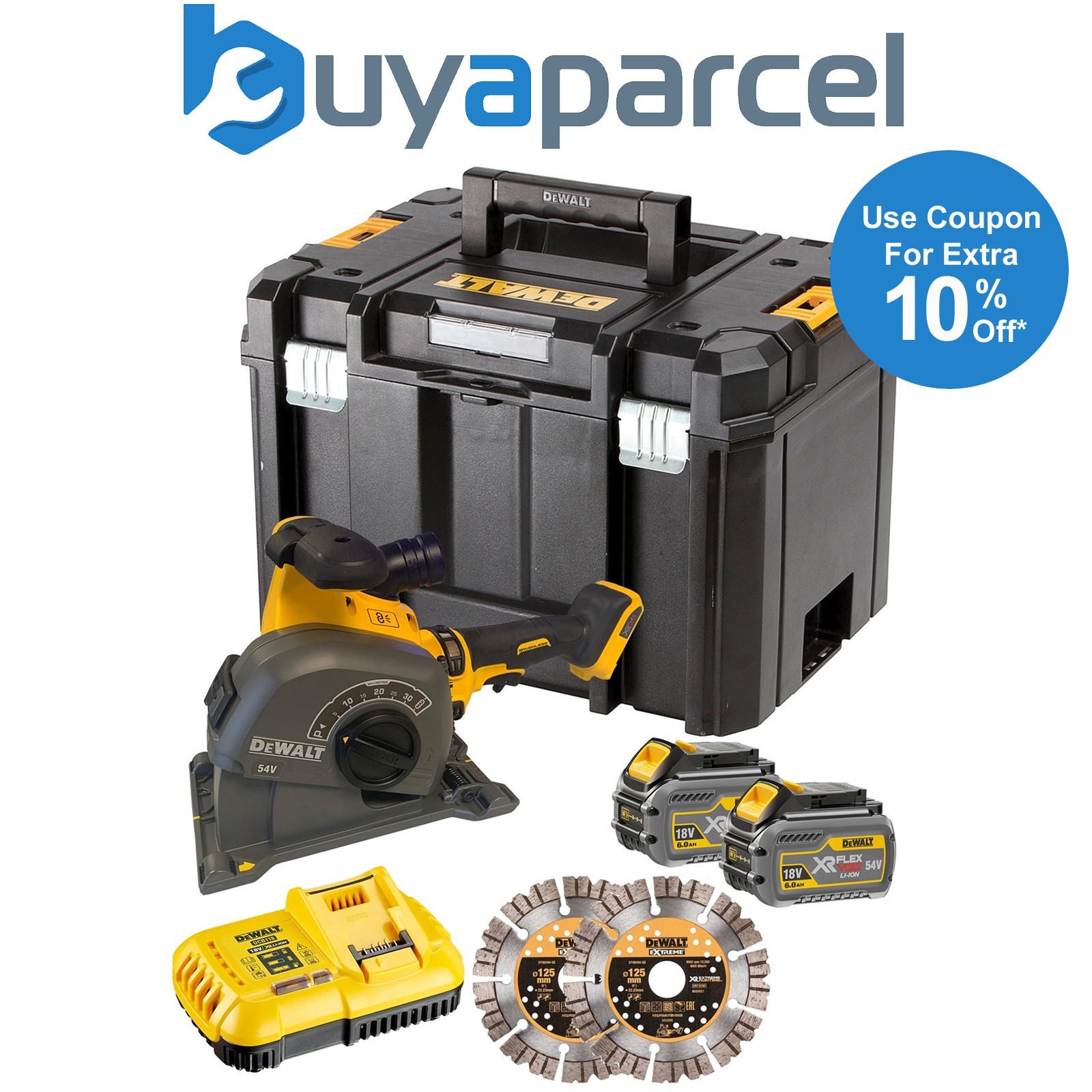 Dewalt DCG200T2 54v FLEXVOLT Wall Chaser 125mm 2 x Diamond Discs 2 x 6.0AH