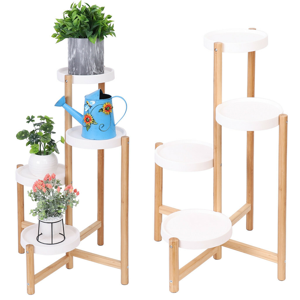 Elegant 4 Potted Tray Plant Stand Houseplant Corner Shelf Side Table Living Room