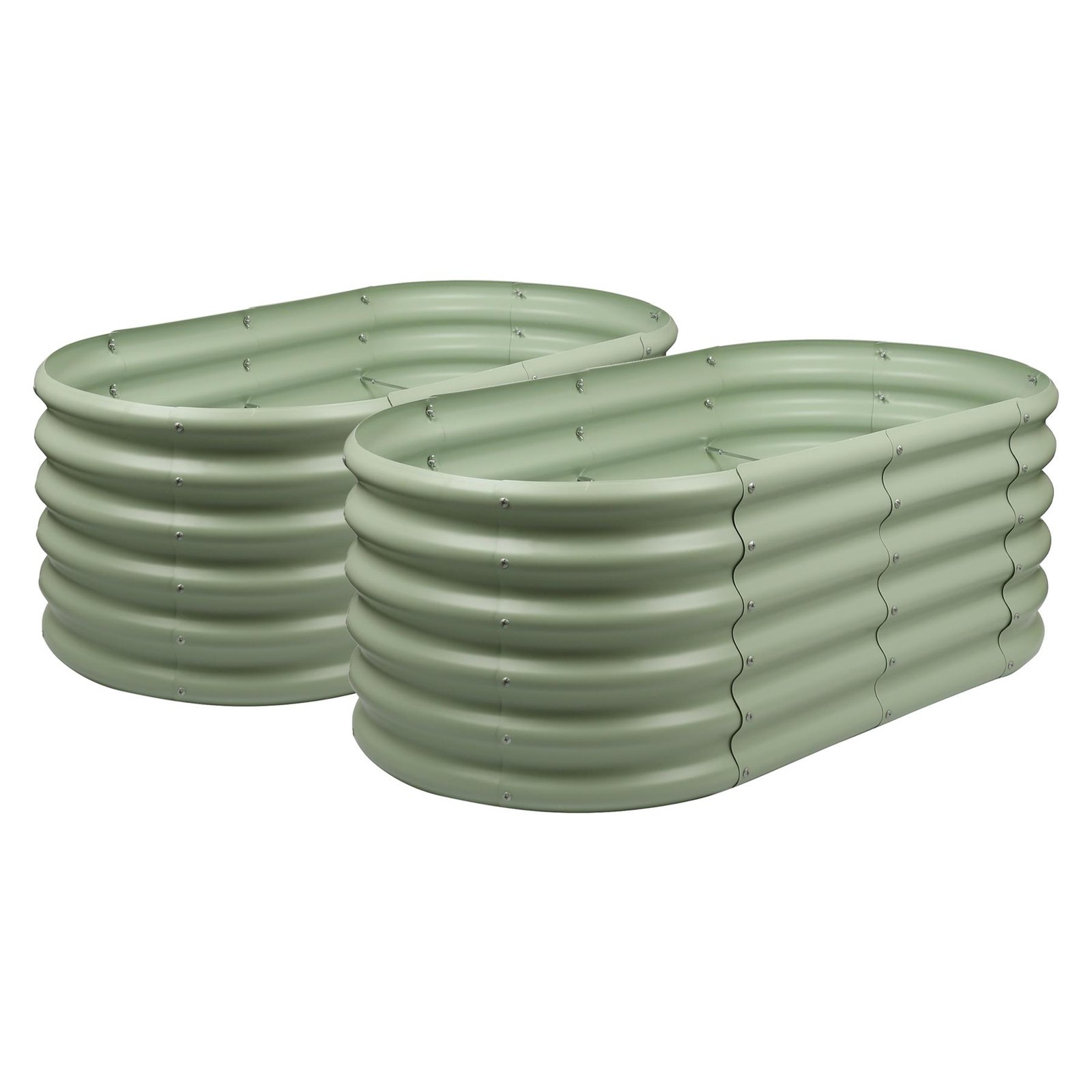 2x Rounded Raised Garden Beds 120cm x 60cm x 45cm Green Galvanised Steel Planter