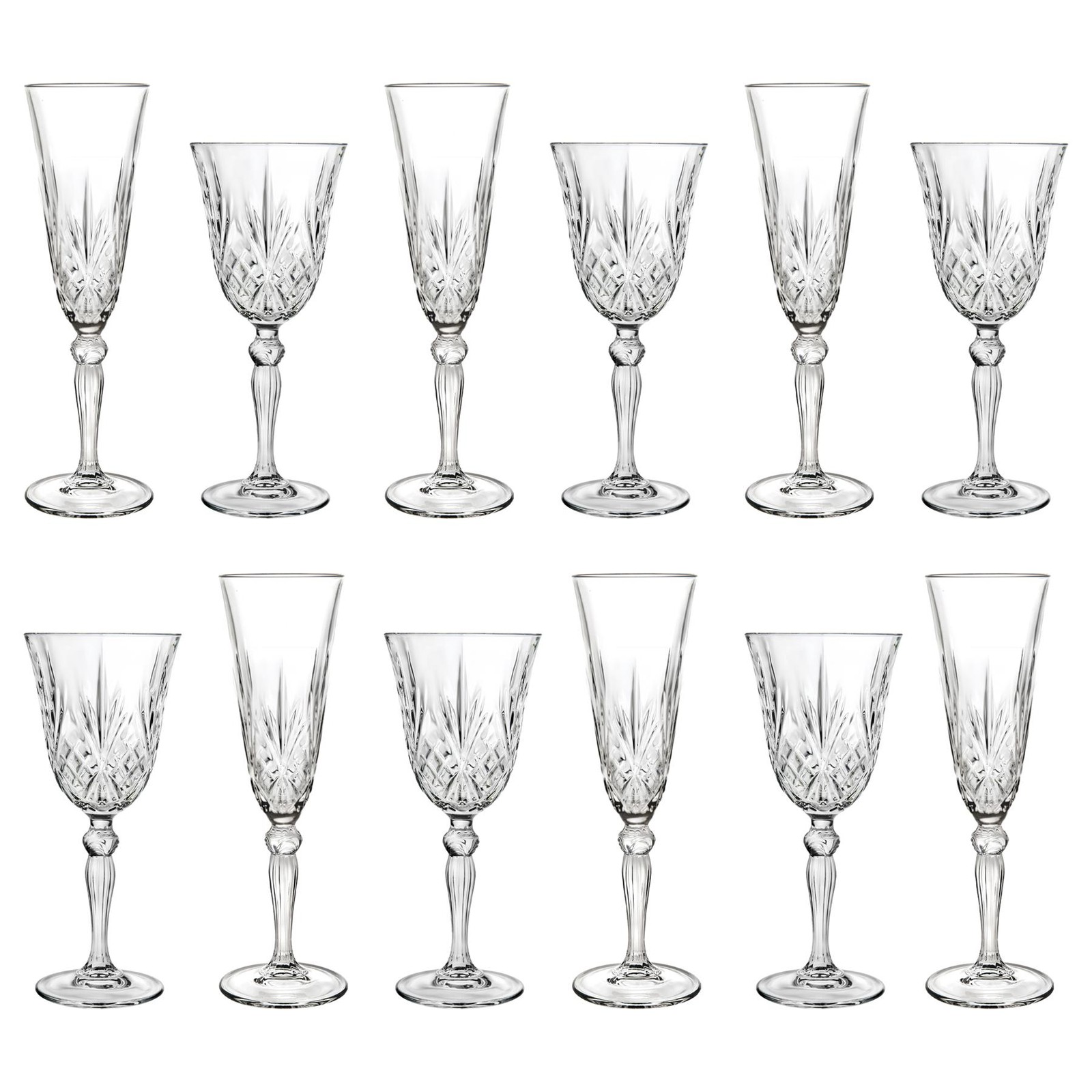 12pc RCR Crystal Melodia White Wine Glasses & Champagne Flutes Set