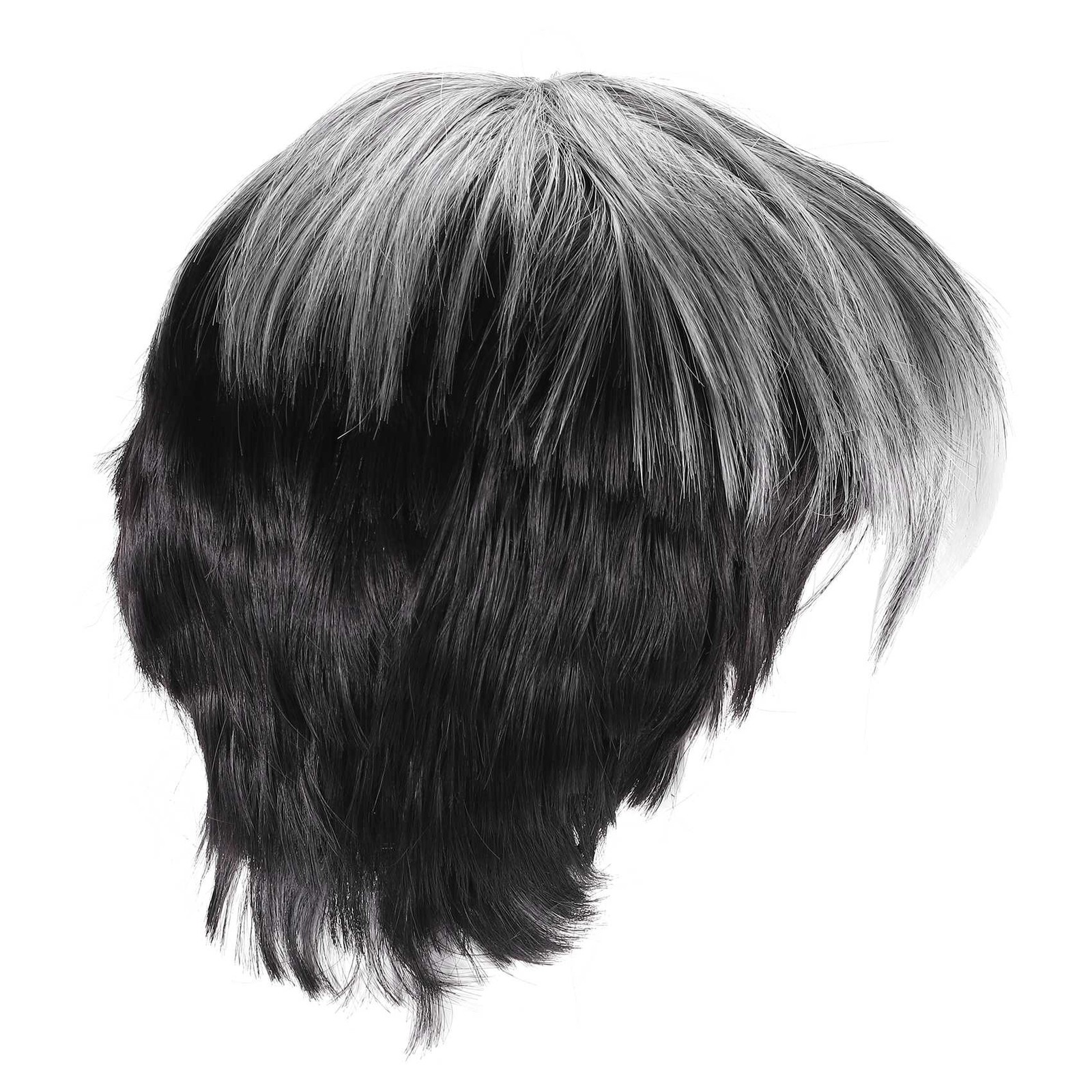 3X(Men Short Straight Wig Ombre Grey Black Synthetic Wig for Male Hair5665