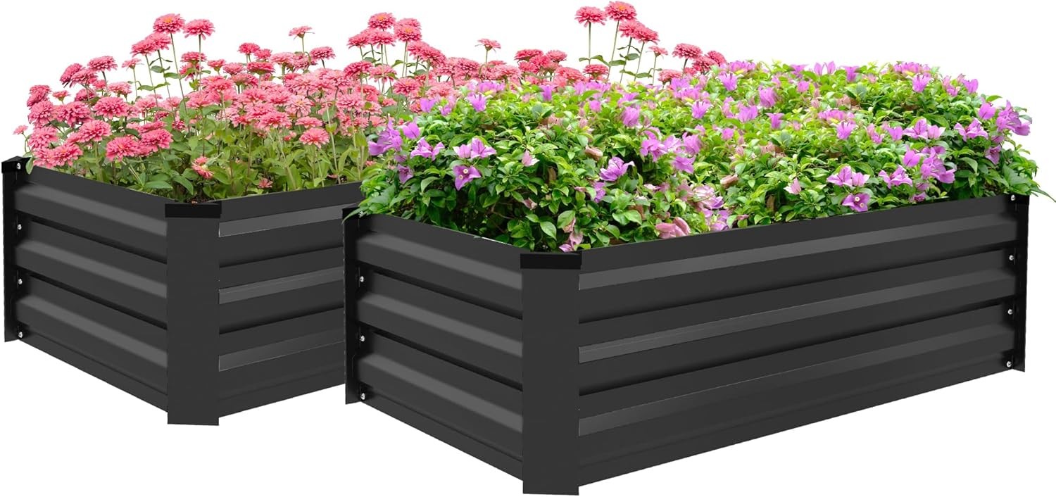 Outsunny Set of 2 Raised Garden Bed, Outdoor Planter Box with Galvanised Steel