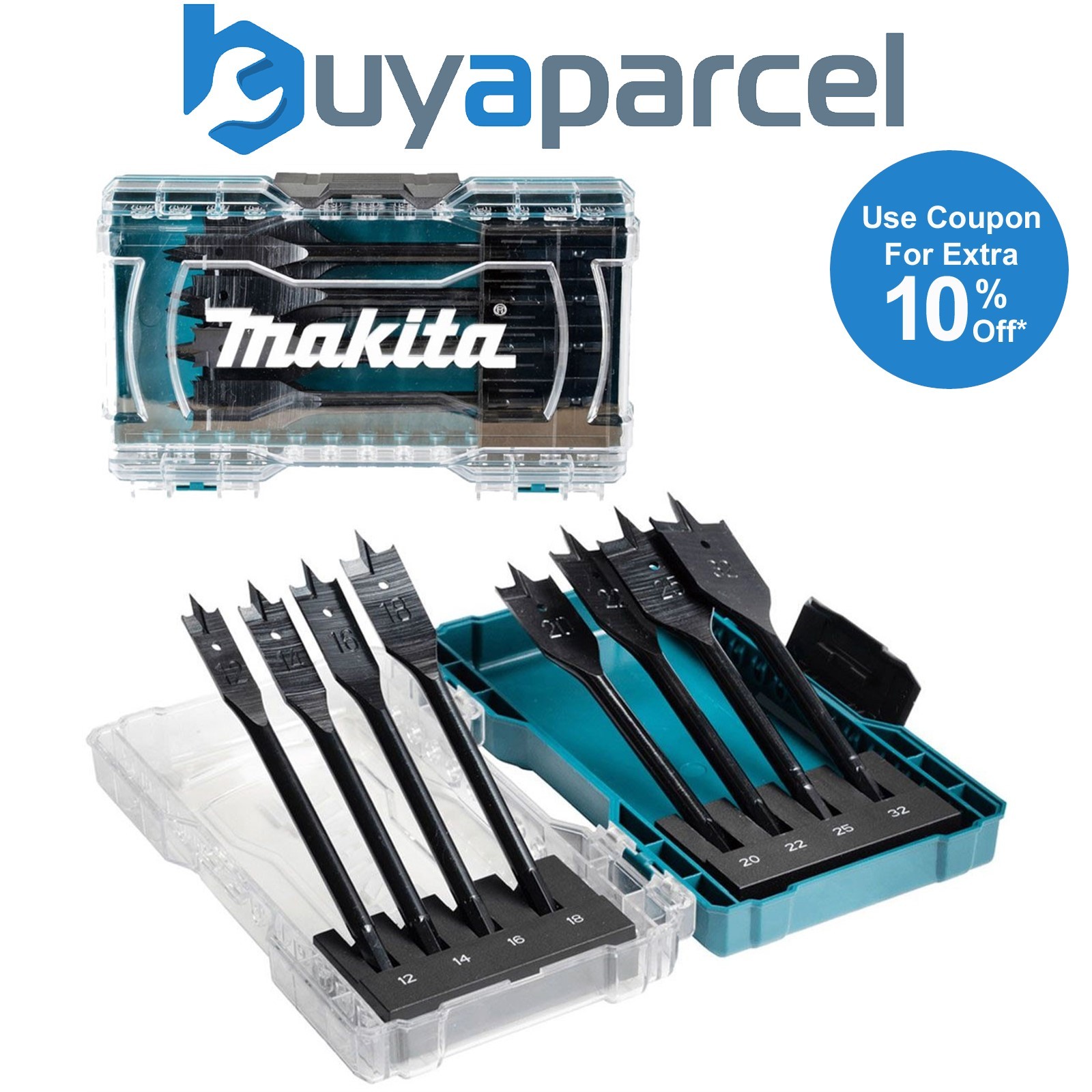 Makita E-08698 Hex Shank Wood Flat Drill Bit Set 8PC 12mm 14 16 18 20 22 25 35