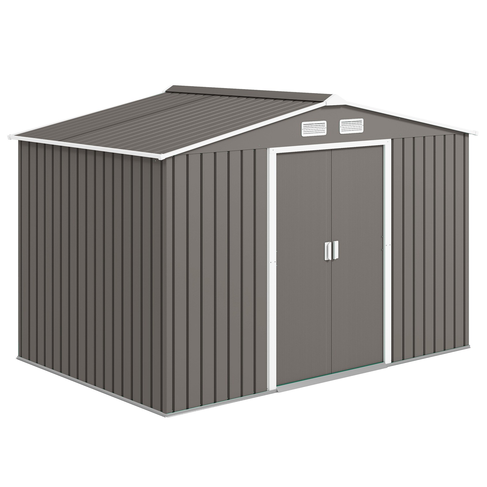 Outsunny 9 x 6FT Galvanised Garden Storage Shed with Sliding Door, Grey