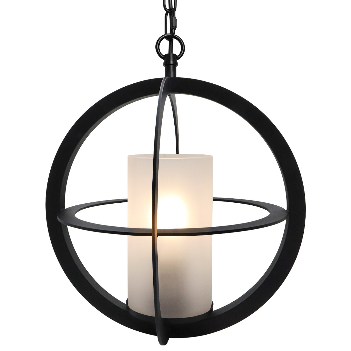 Industrial 3 Ring Ceiling Pendant Light Black Metal Chain Frosted Glass K441