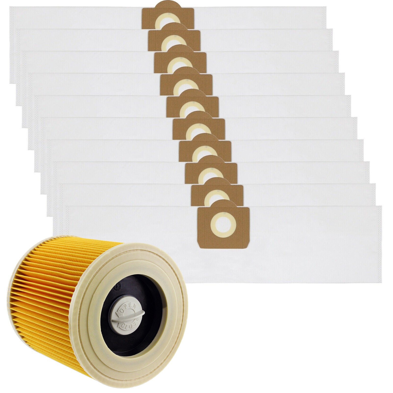 Bags for KARCHER WD3 WD3P MV3 Wet & Dry Microfibre Dust Bag SMS x 10 + Filter