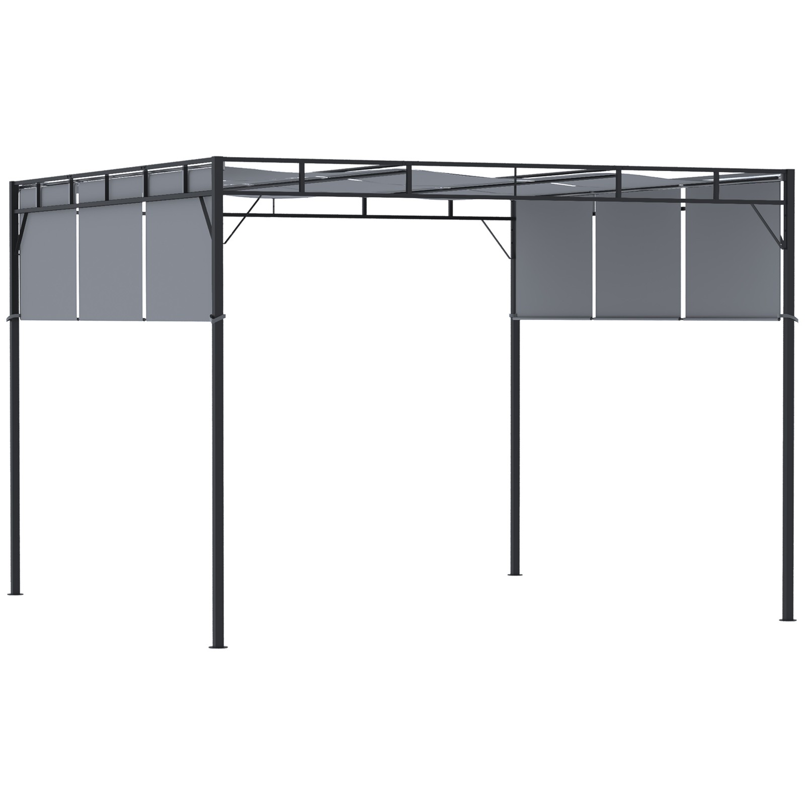 Outsunny 3(m) Steel Pergola Garden Gazebo w/ Sliding Canopy, Dark Grey