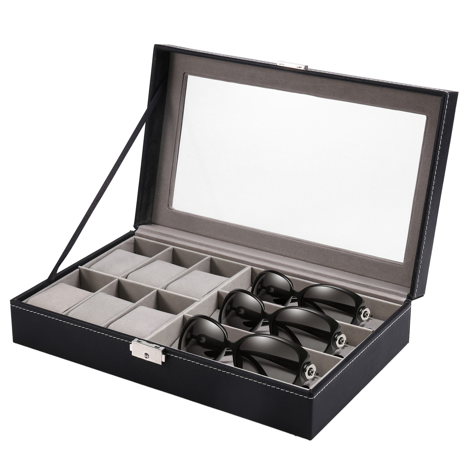 2 in 1 Eyeglass Sunglass Storage Box PU Leather 6 Slot Glasses Storage and5723