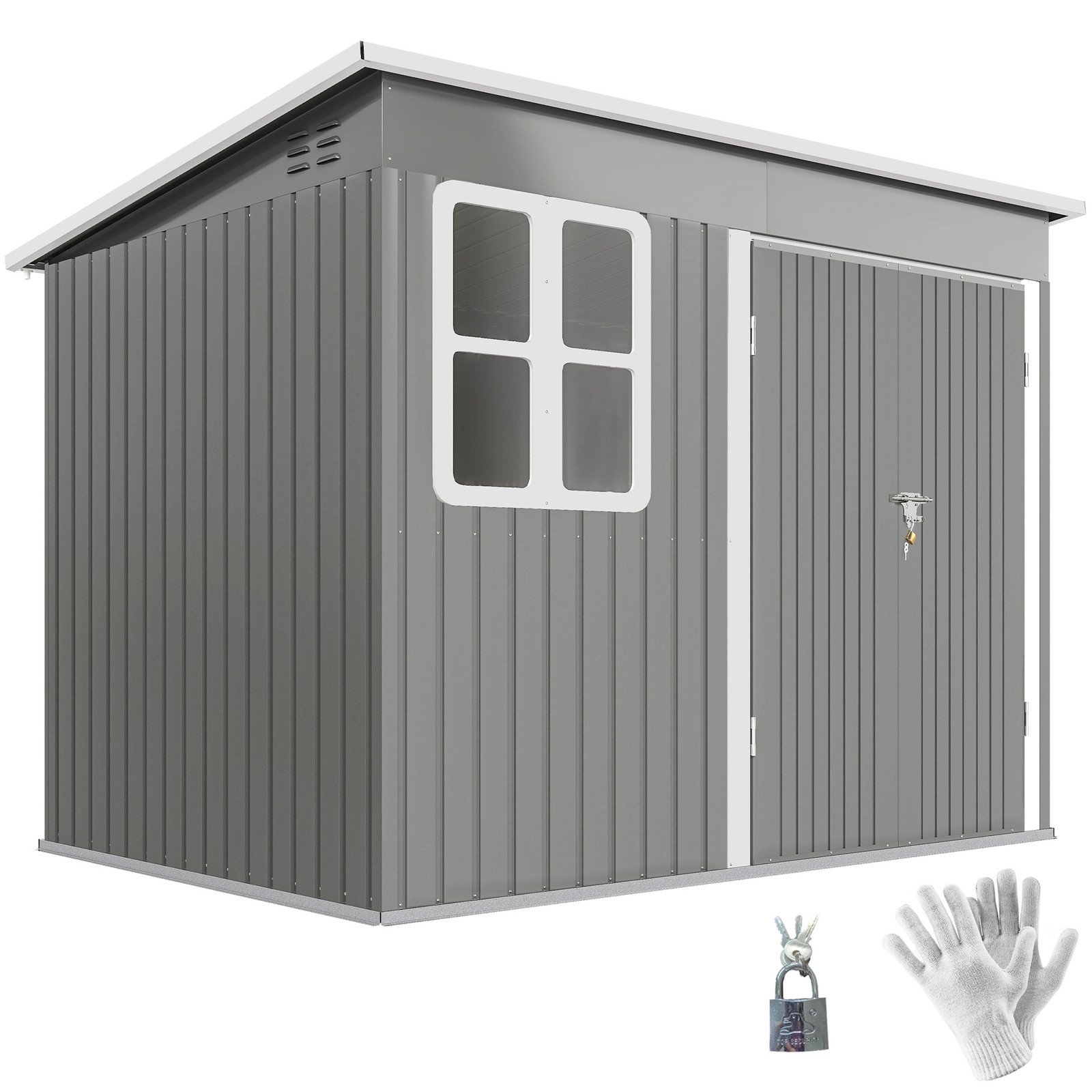 Outsunny 8.5 x 6ft Galvanised Steel Garden Shed with Foundation Kit, Grey