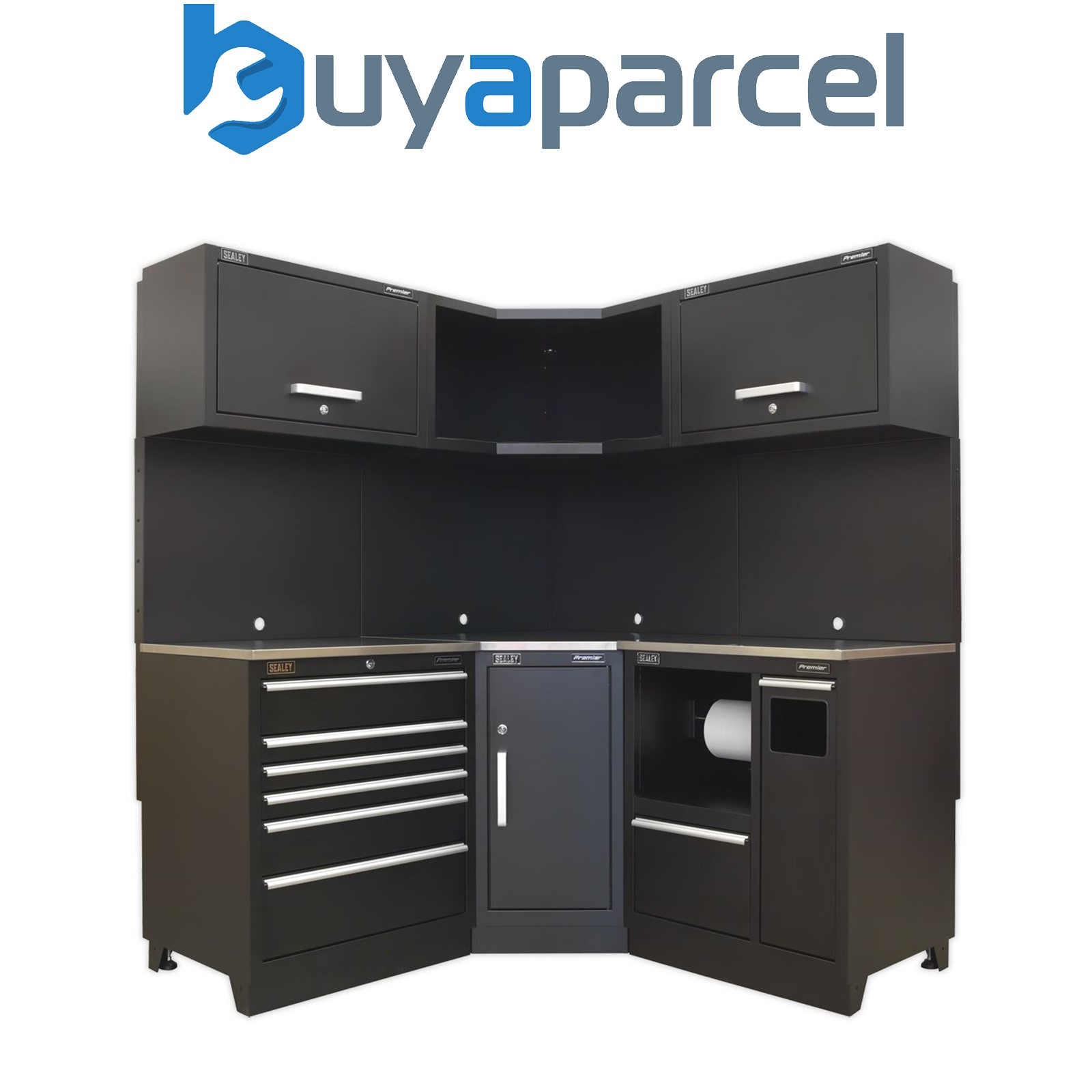 Sealey APMSCOMBO6SS Premier&trade; Corner Storage System with Stainless Worktop