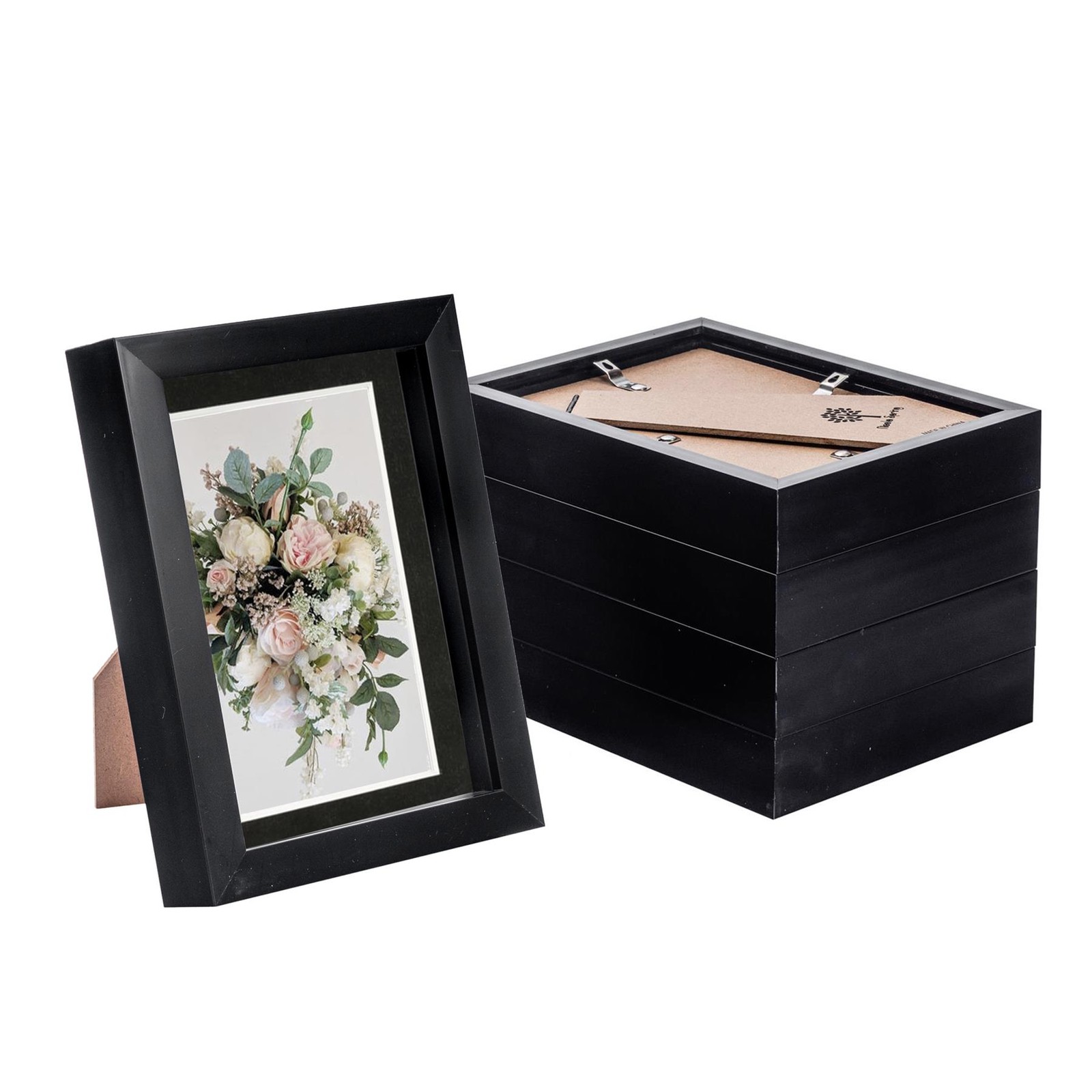 5x 3D Box Photo Frames Picture Display 5 x 7" with 4 x 6" Mount Black/Black
