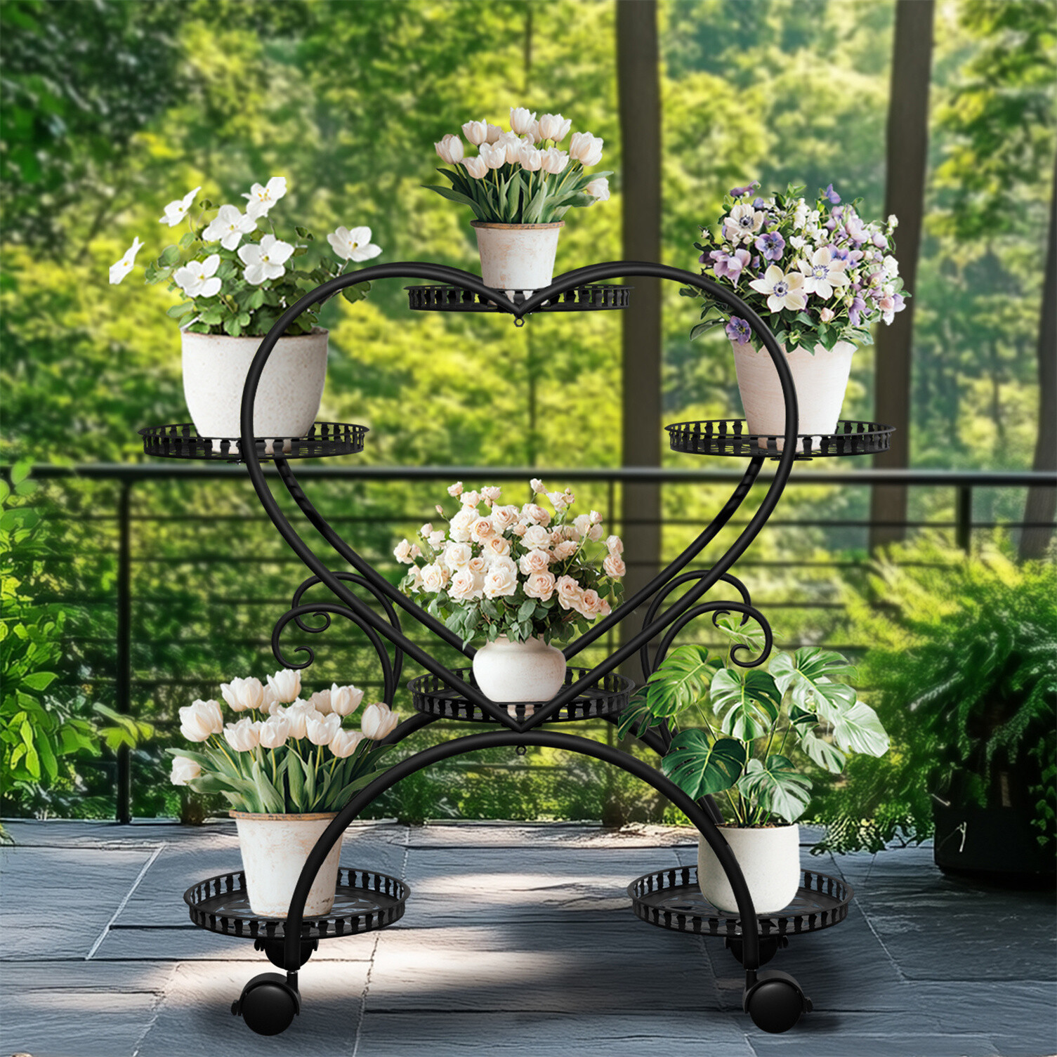 Metal Plant Stand 6-Potted Garden Cart Stand & Flower Plant Holder Display Rack