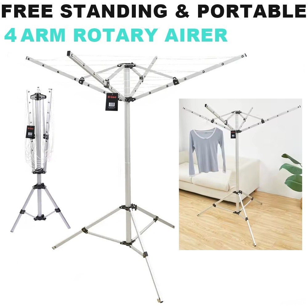 4 Arm 16M Portable Free Standing Rotary Clothes Washing Line Airer Laundry