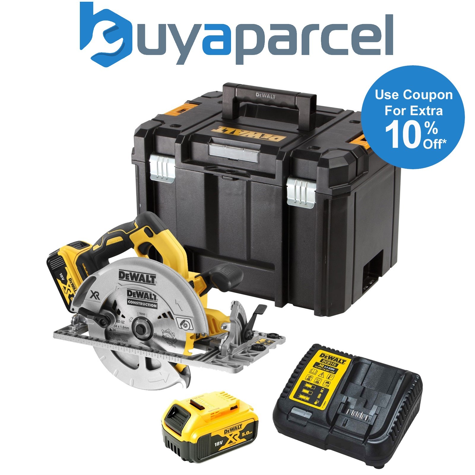 Dewalt DCS572P2 18v XR Brushless 184mm Circular Saw Guide Rail Base - 2 x5.0ah