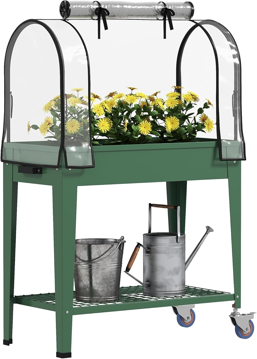 Outsunny Raised Garden Bed with Greenhouse Cover, Mobile Elevated Planter Box w