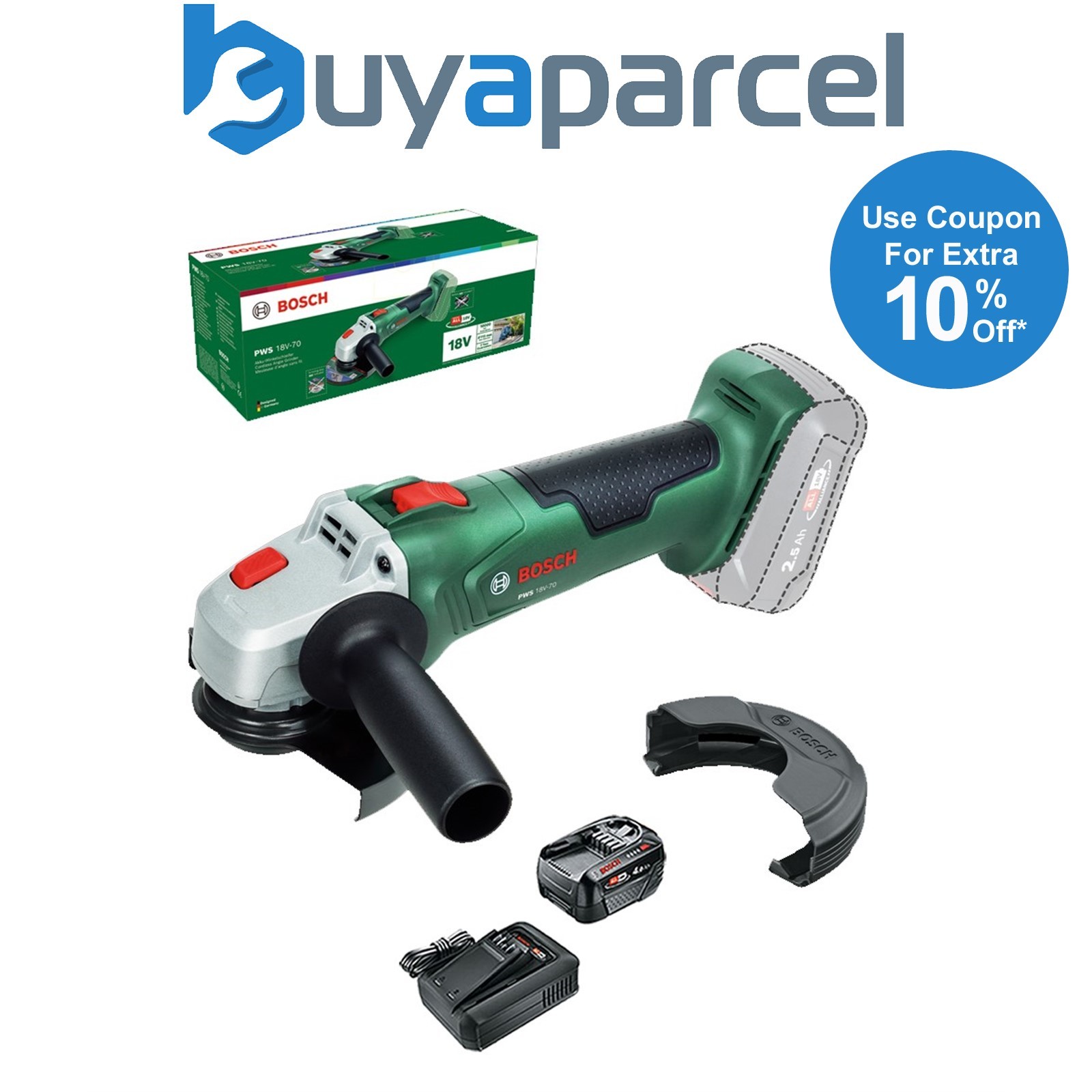 Bosch 06033E6001 Cordless 18v 125mm Angle Grinder 18V-70 + 4AH Battery Kit