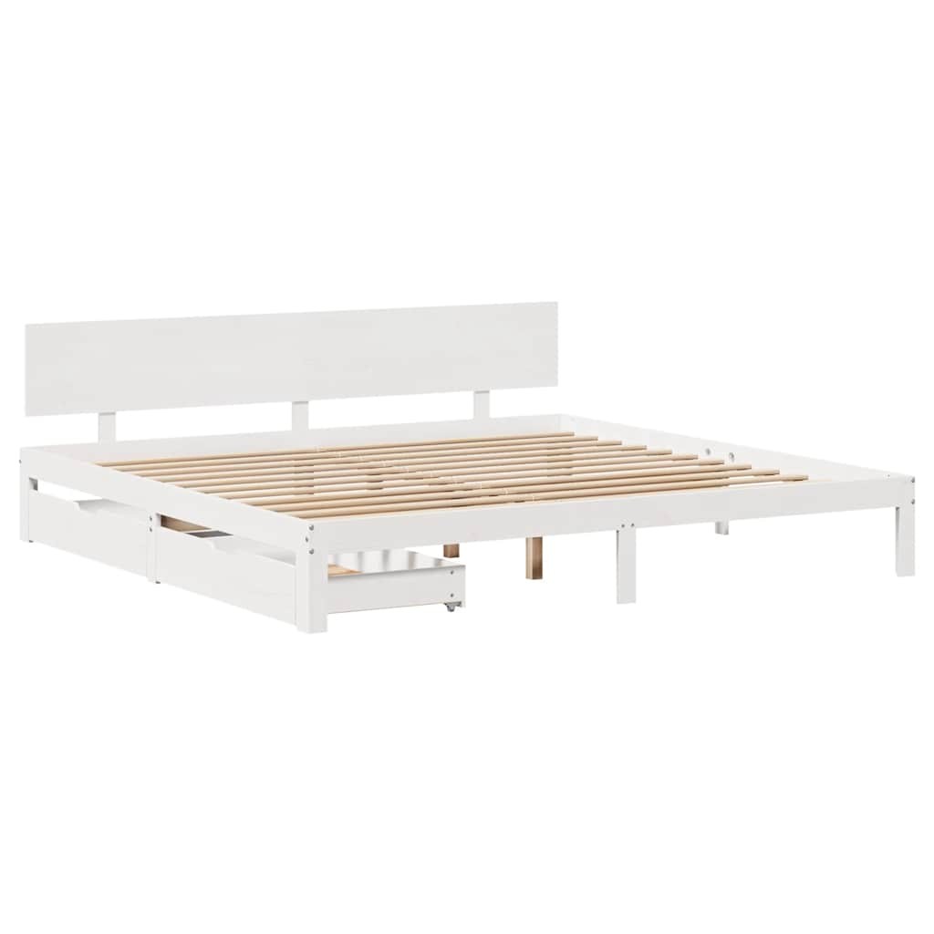 Bed Frame with Drawers White 180x200 cm King Size Solid Wood Pine vidaXL