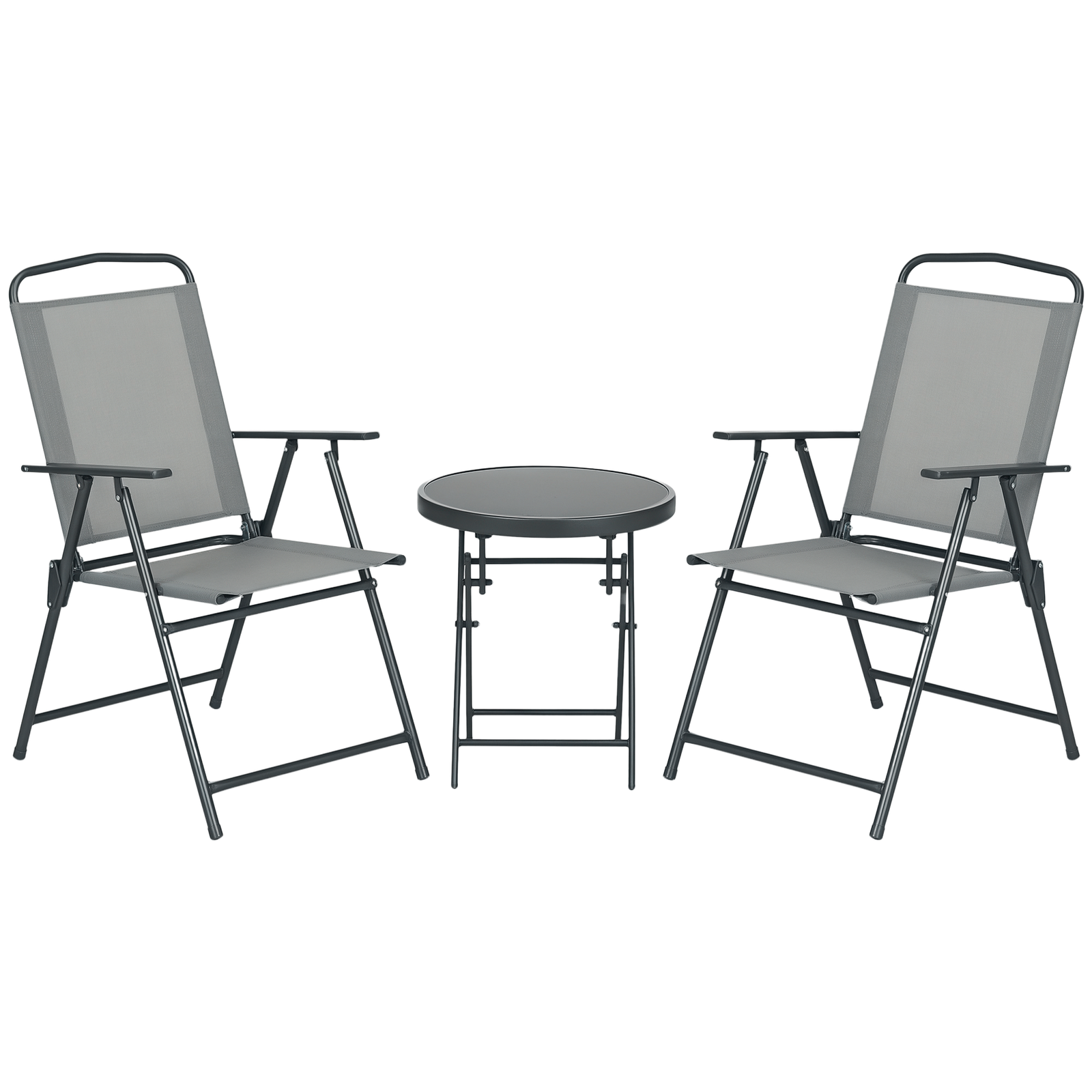 Outsunny Patio Bistro Set Folding Chairs & Coffee Table for Balcony,Grey