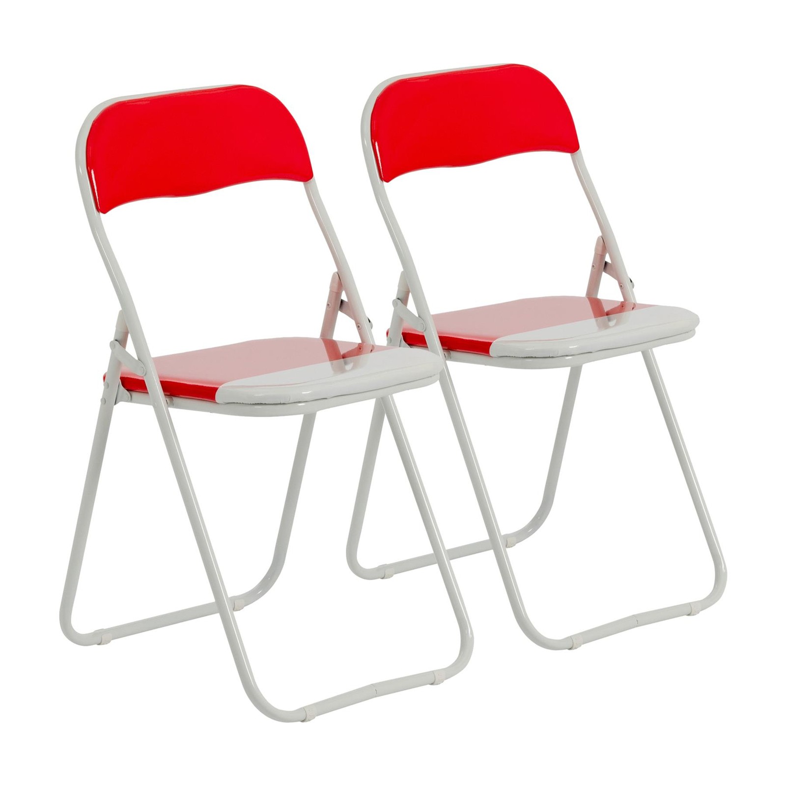 Folding Chairs Padded Faux Leather Studying Dining Office Chair Red White x2