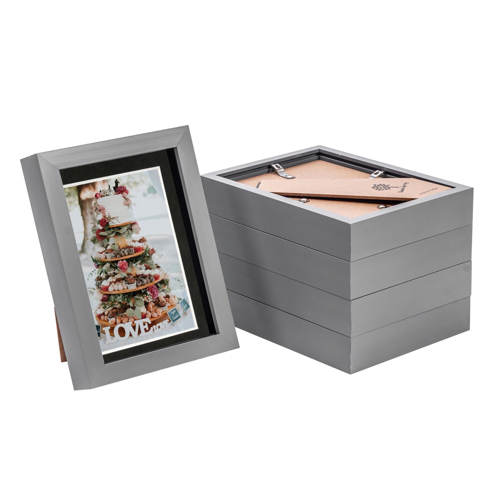 5x 3D Box Photo Frames Picture Display 5 x 7" with 4 x 6" Mount Grey/Black