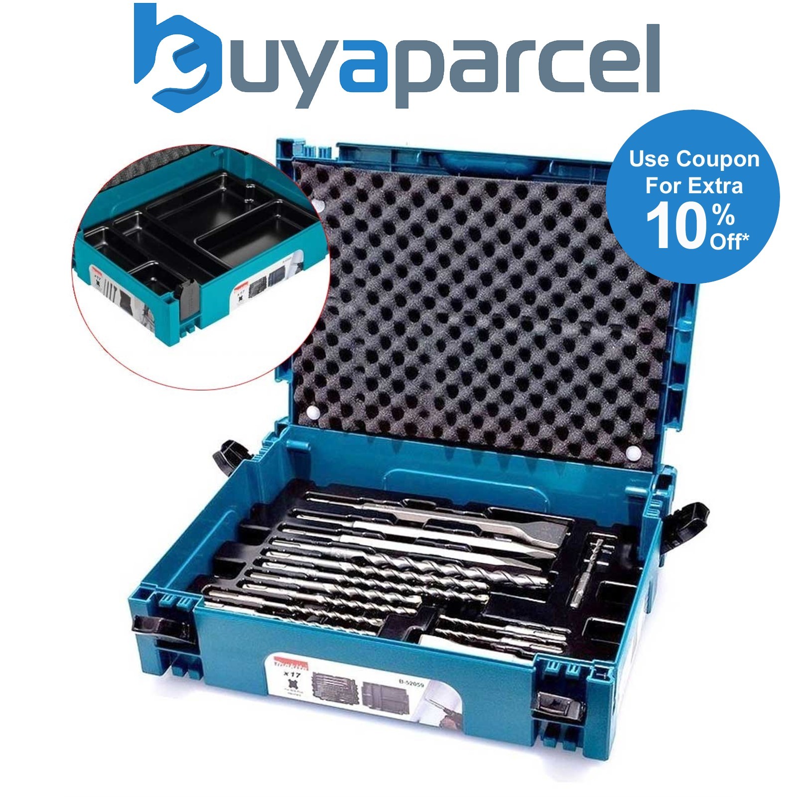 Makita 17 Piece SDS Plus Drill Bit + Bullet Cold Flat Chisel Set +Inlay+ Makpac