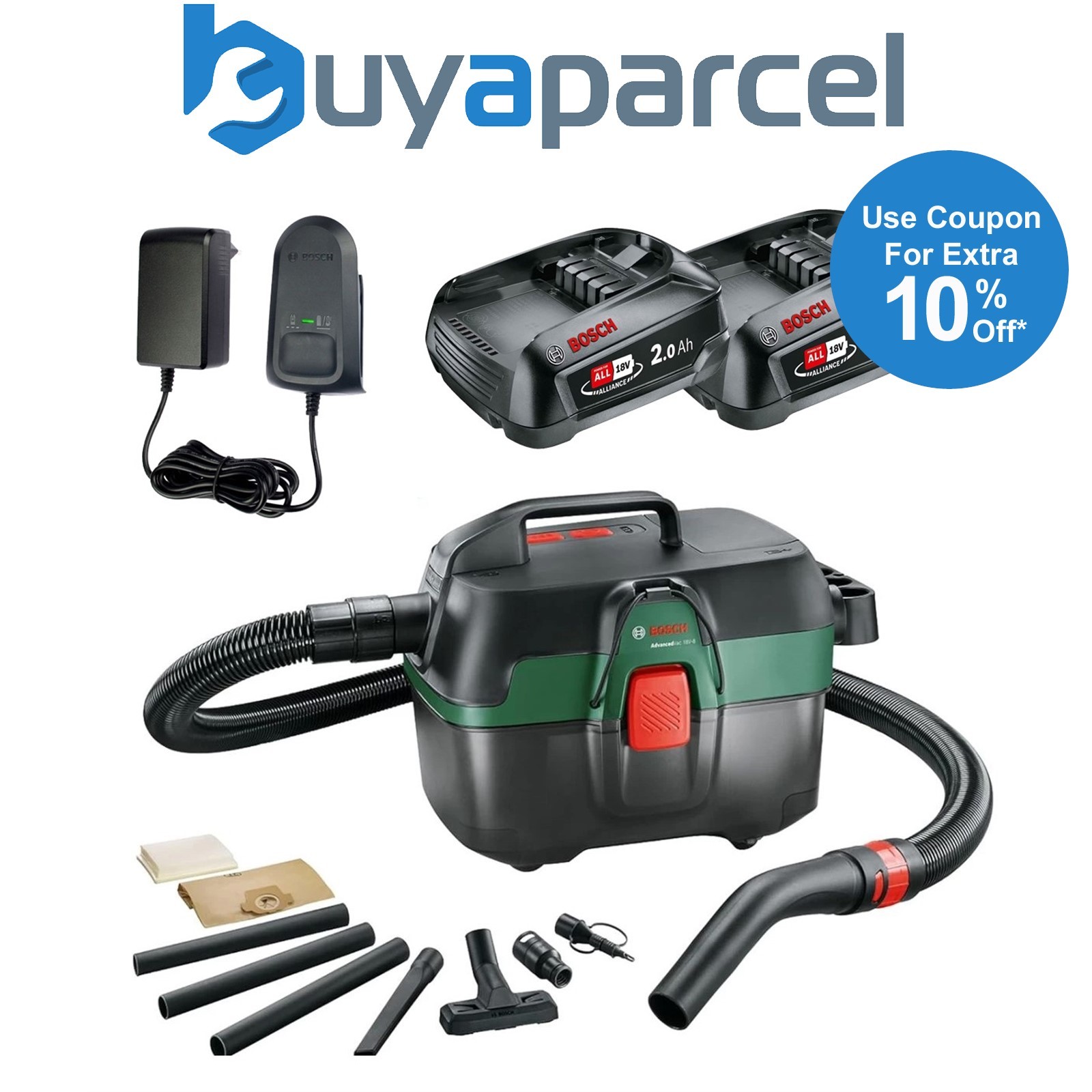 Bosch AdvancedVac 18V Cordless Wet & Dry Vacuum Cleaner Blower 2 x 2.0Ah Batt