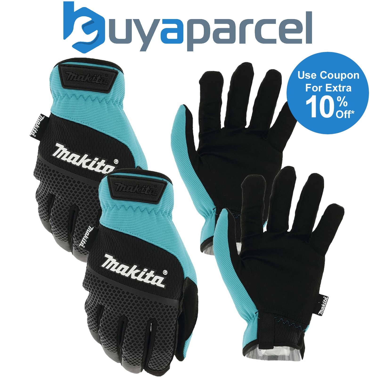Makita P-84676 Open Cuff Working Gloves XL x2 Pair Kit - ANSI EN388 Rated