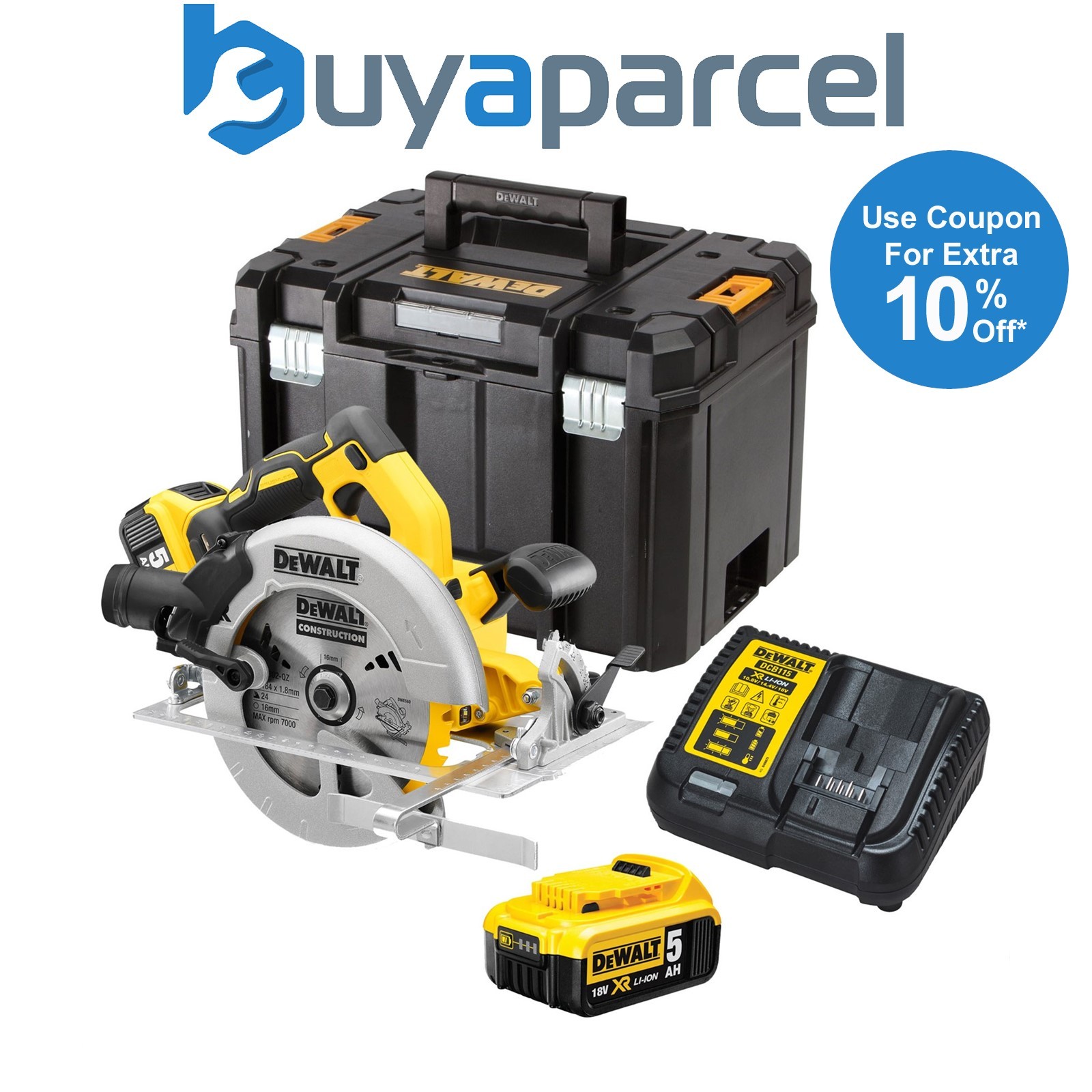 DeWalt DCS570P2 18v Brushless XR 184mm Circular Saw - 2 x 5.0ah Batteries + Case