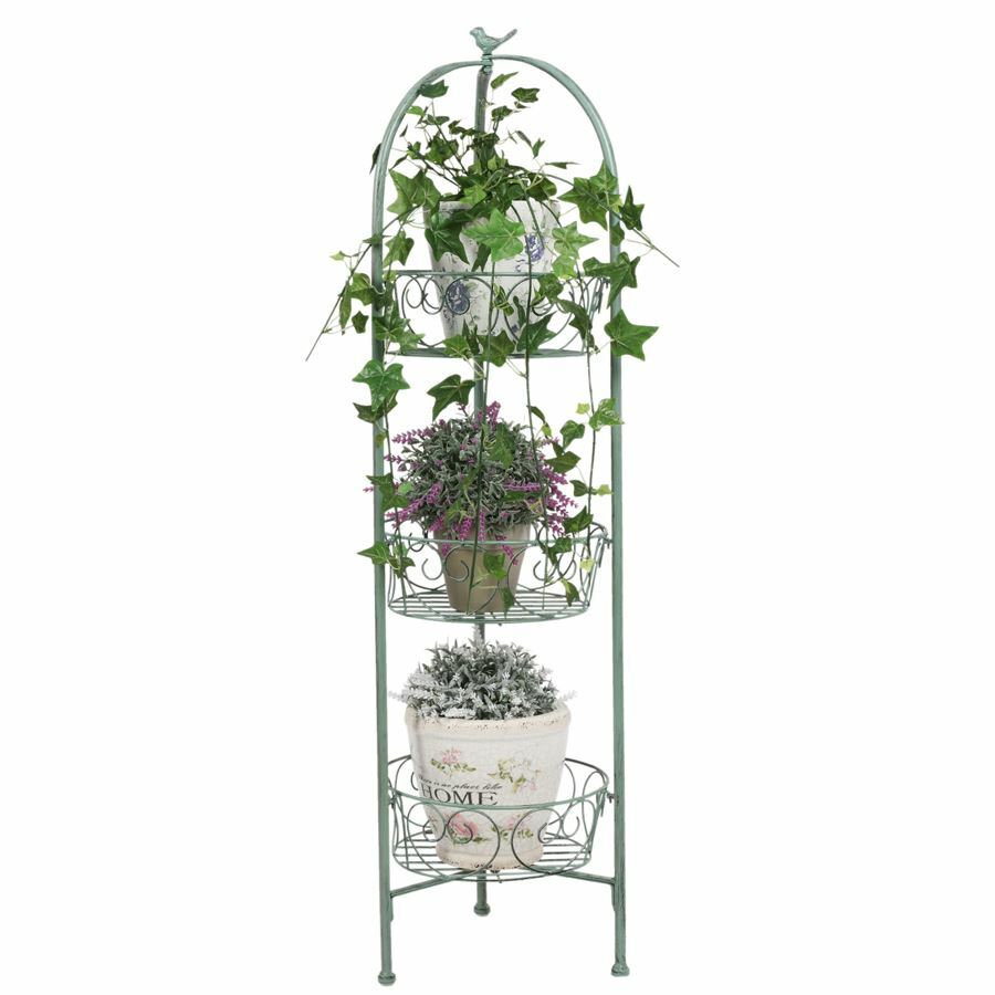 Metal Flower Pot Holder Antique Green Flower Stand Shelf