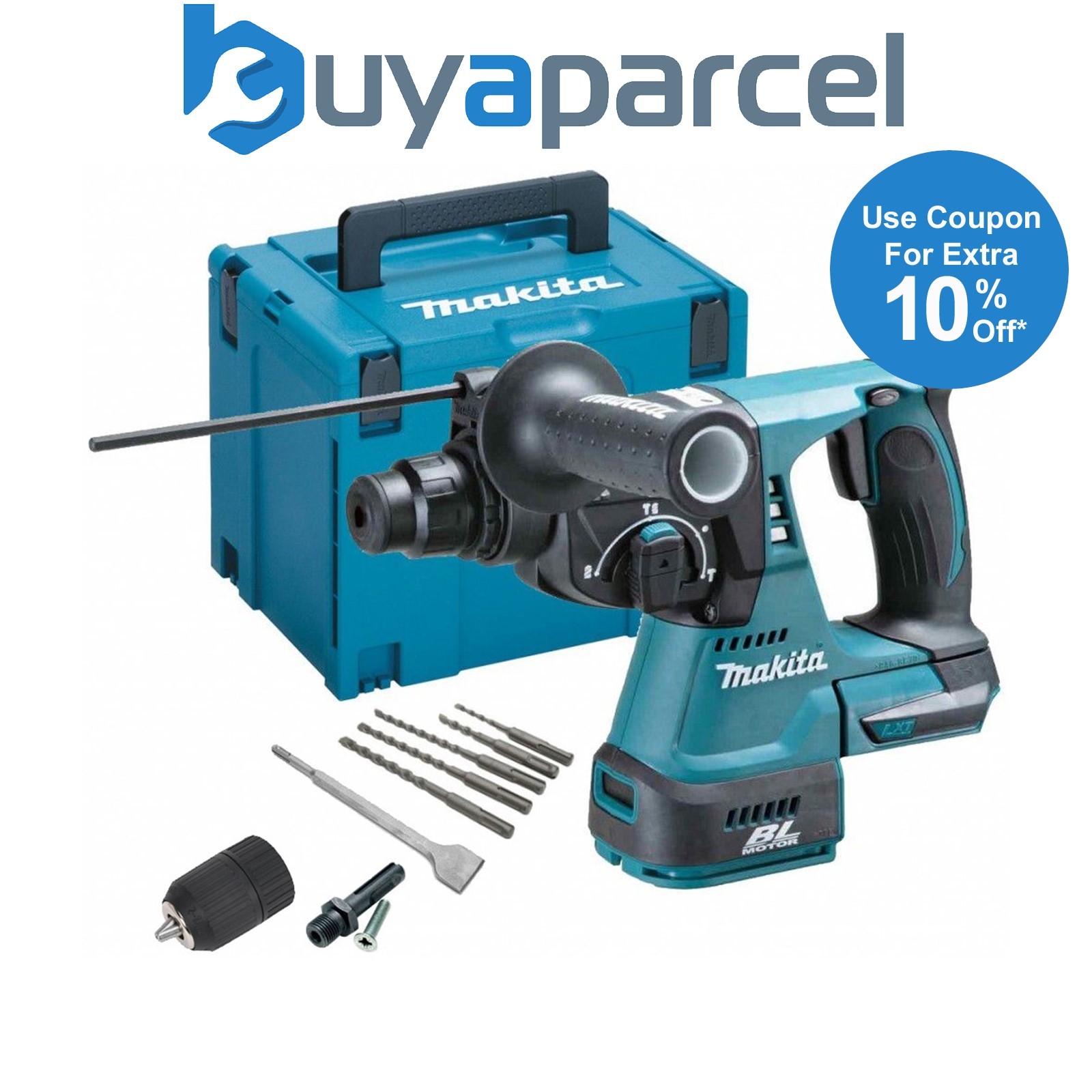 Makita DHR242Z 18v LXT SDS Rotary Hammer Drill + Bits Chisel Chuck + Makpac Case