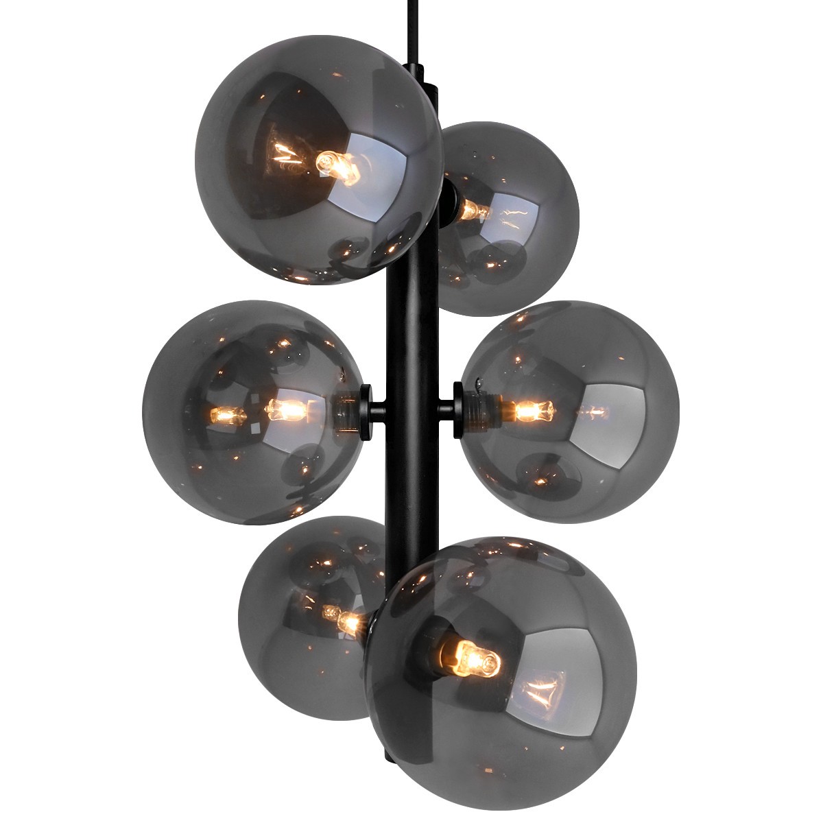 6 Cluster Smoked Grey Glass Globe Lamp Shades Black Ceiling Pendant Light K442