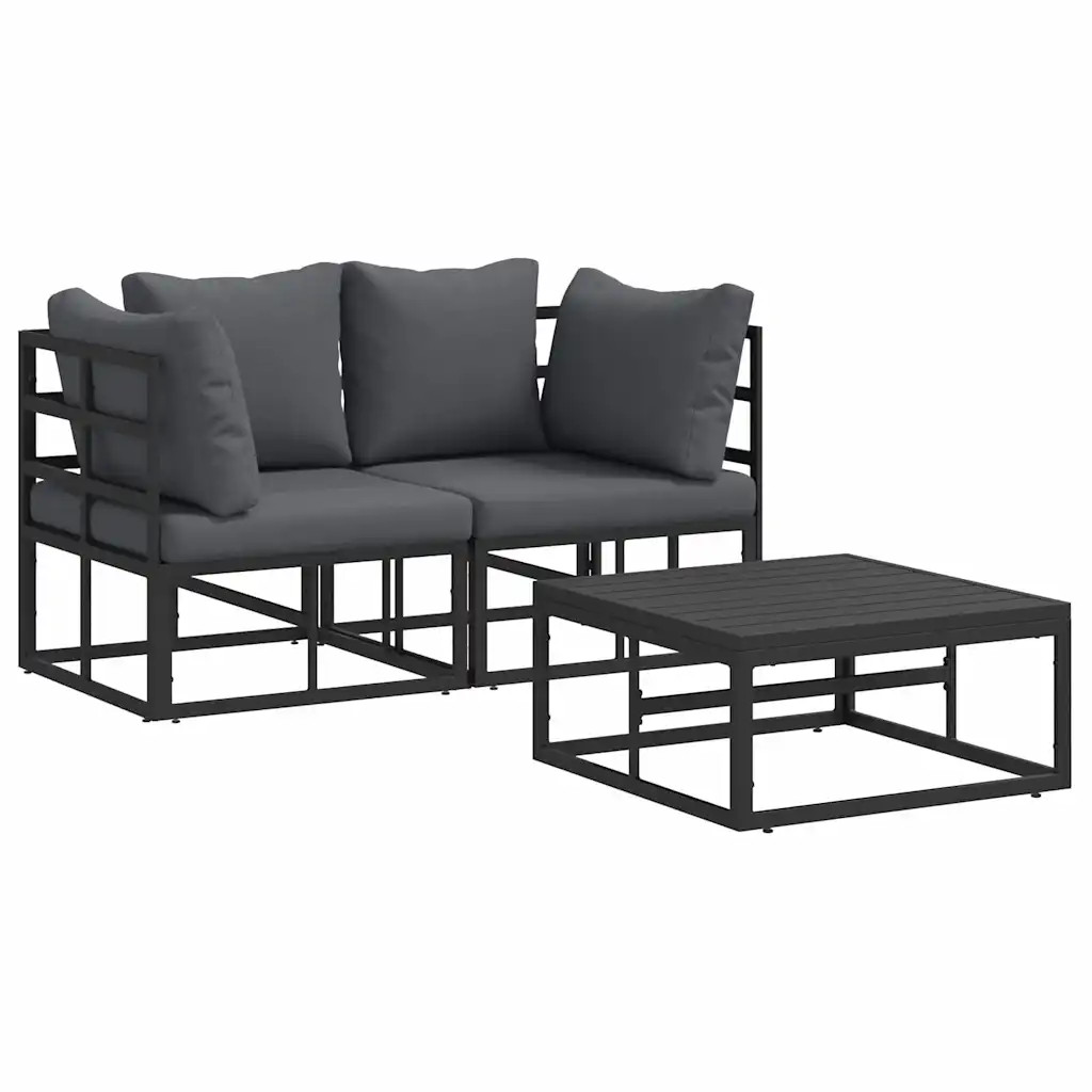 vidaXL Garden Sofa Set 3 pcs Black Metal, Garden and Terrace, Modern Outdoor Sof